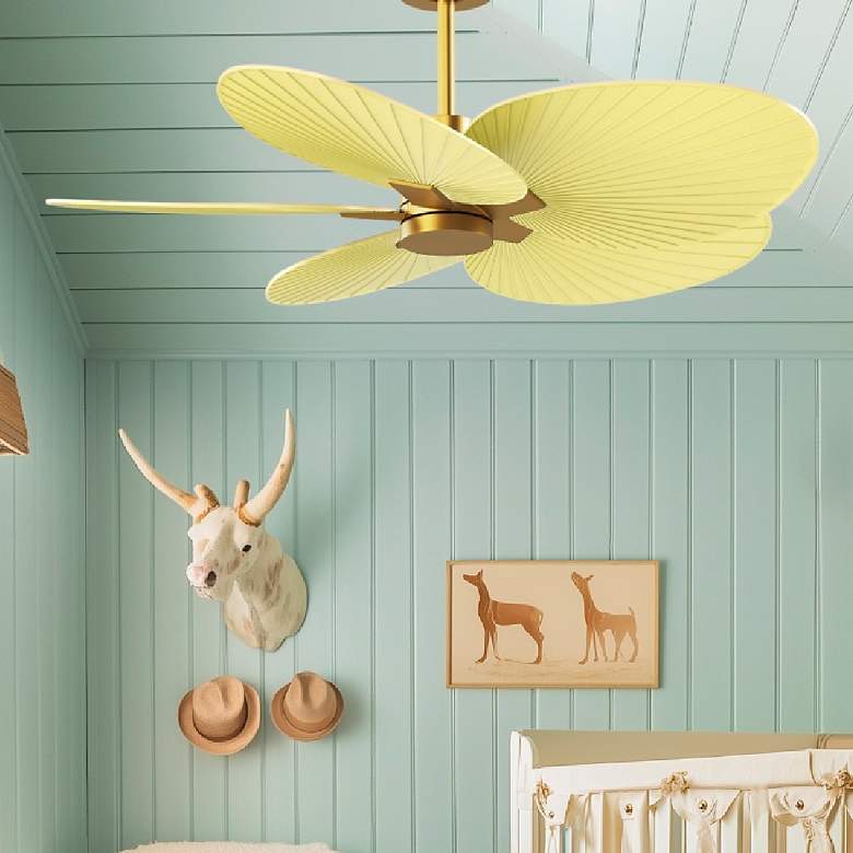 Image 1 Alessandra Tropical 48" Brass Ceiling Fan w/ Light Yellow Blades