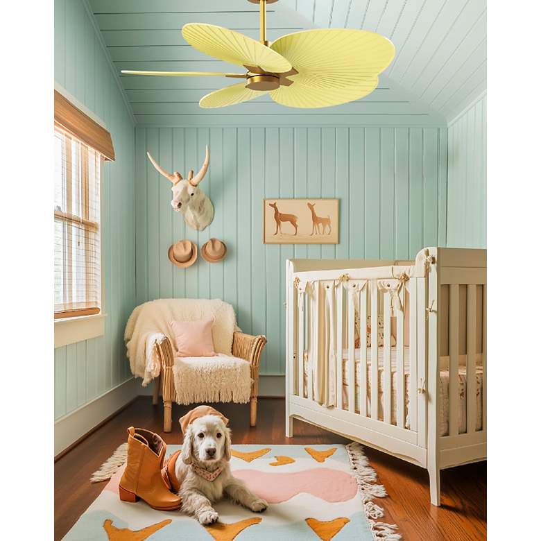 Image 3 Alessandra Tropical 48" Brass Ceiling Fan w/ Light Yellow Blades more views