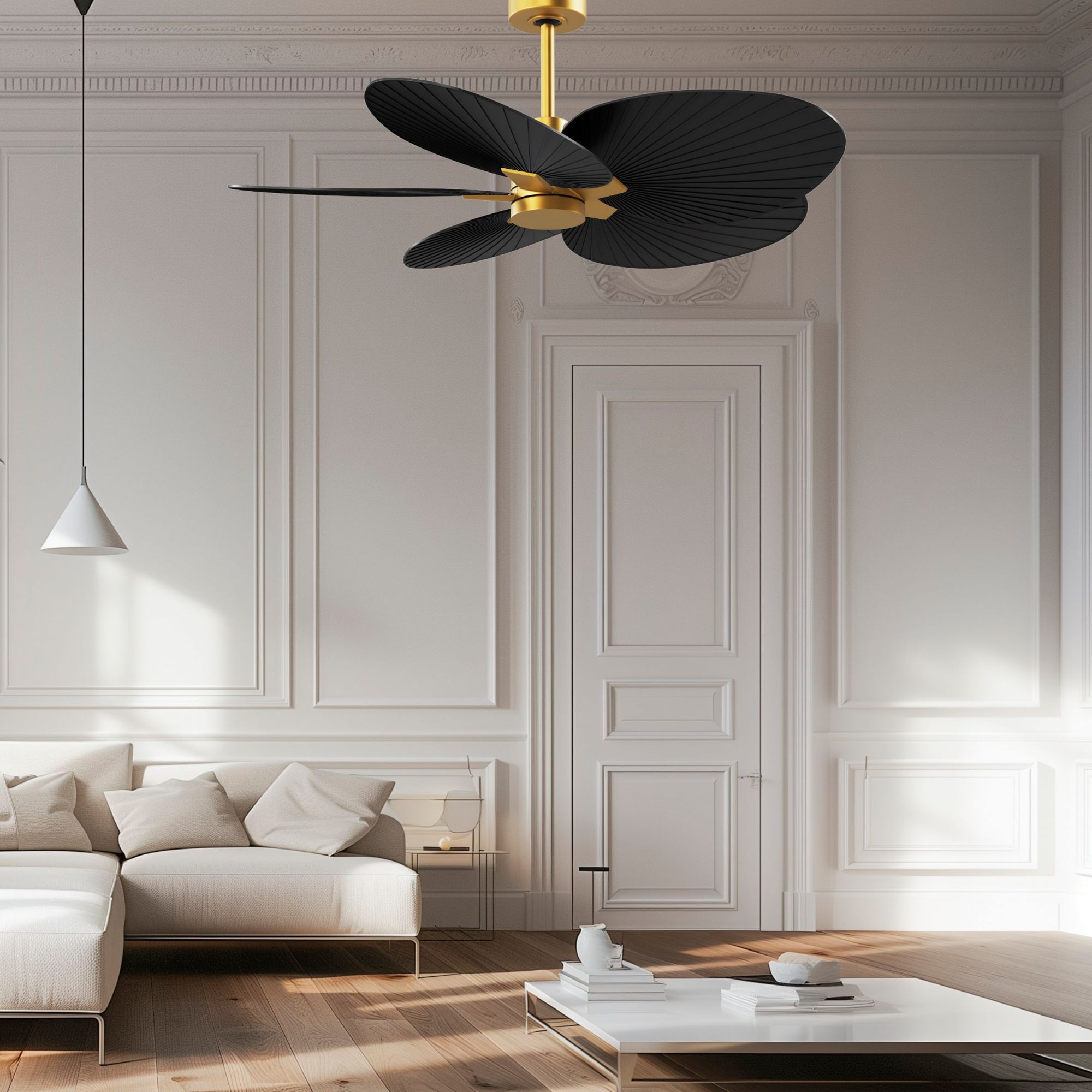 Image 2 Alessandra Tropical 48" Brass Ceiling Fan w/ Matte Black Blades more views