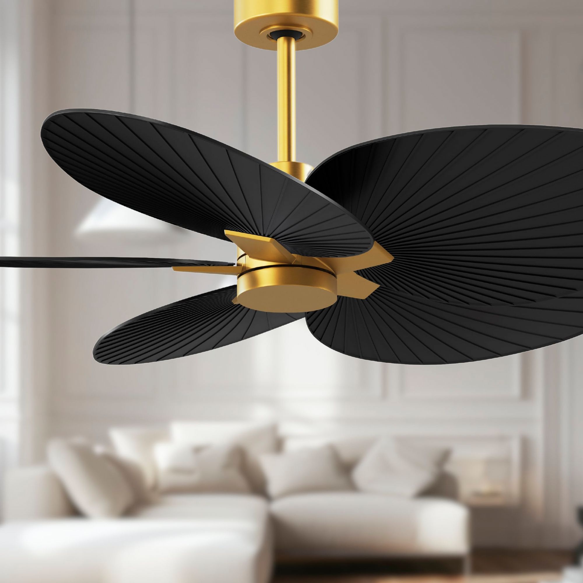 Image 3 Alessandra Tropical 48" Brass Ceiling Fan w/ Matte Black Blades more views