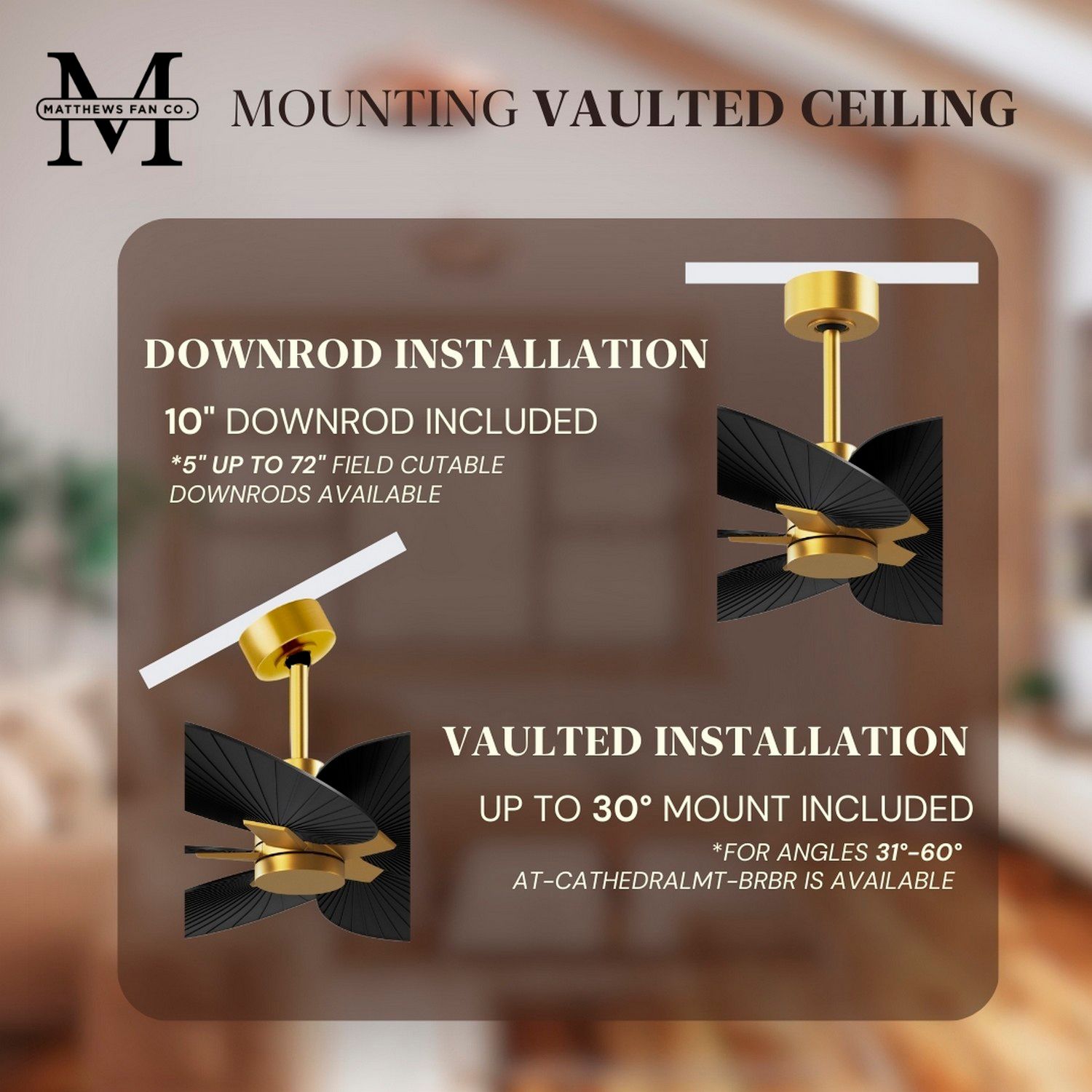 Alessandra Tropical 48" Brass Ceiling Fan w/ Matte Black Blades