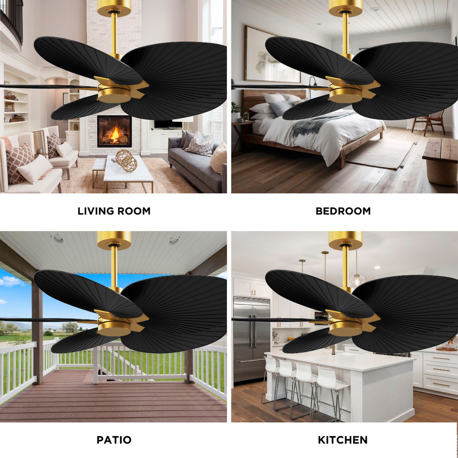 Alessandra Tropical 48" Brass Ceiling Fan w/ Matte Black Blades