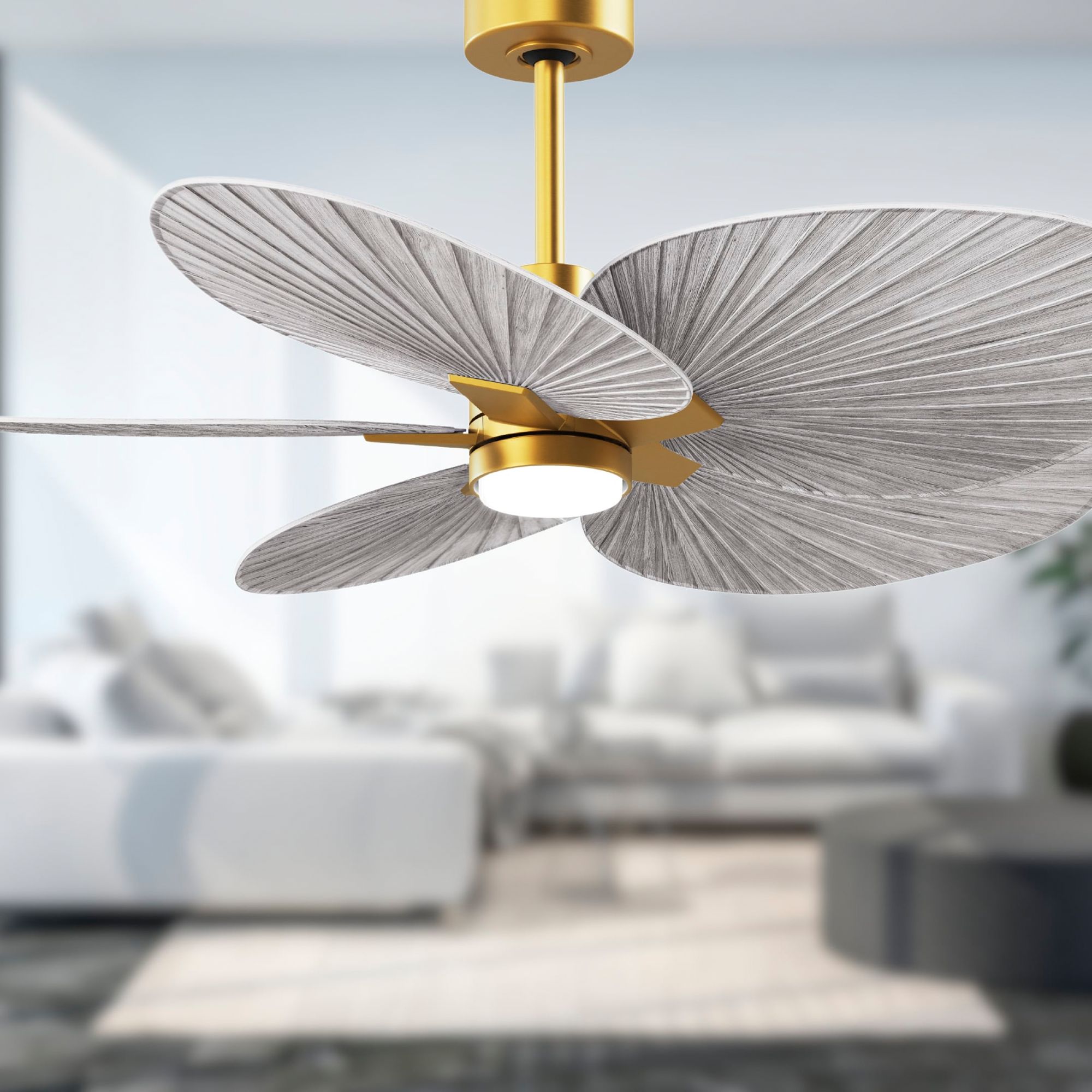 Image 4 Alessandra Tropical 48" Brass LED Ceiling Fan w/ Barn Wood Blades more views