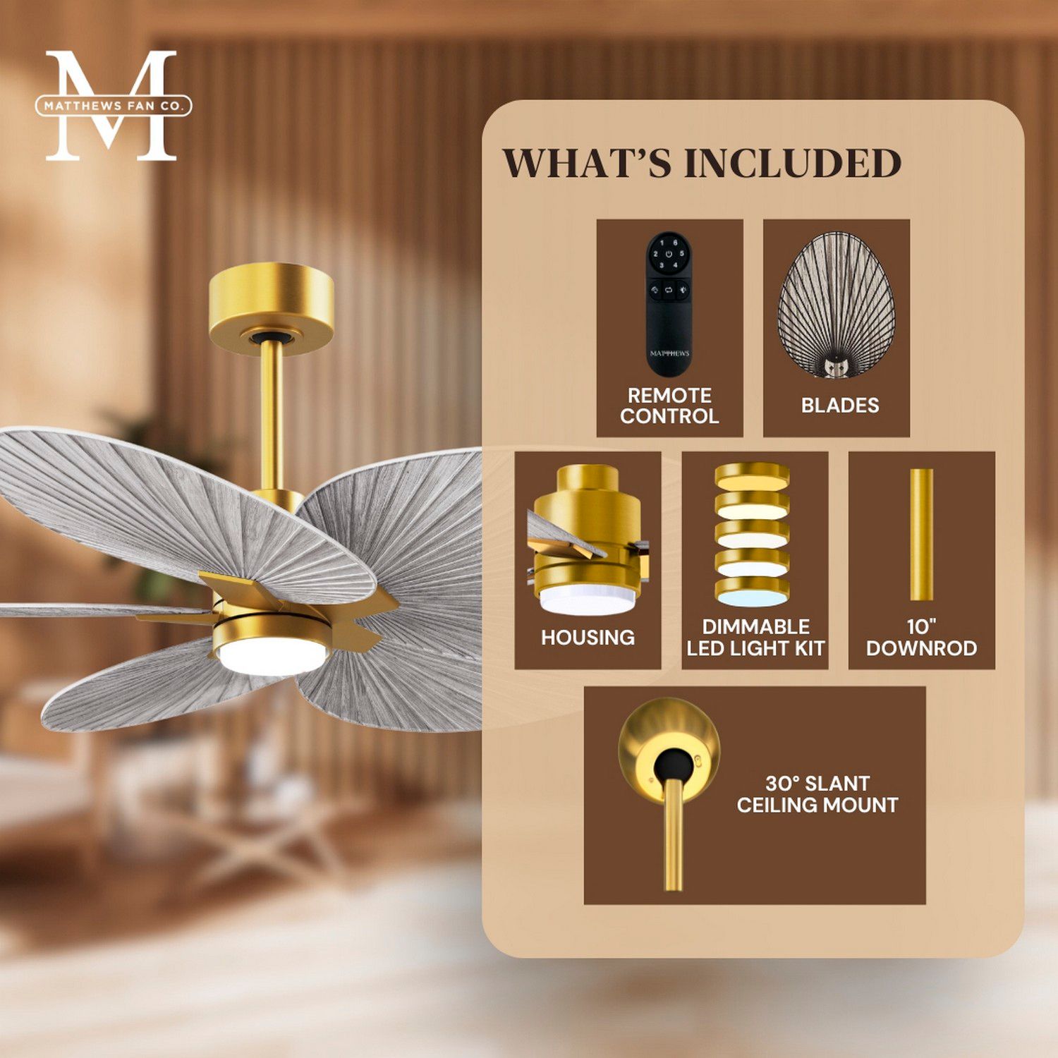 Alessandra Tropical 48" Brass LED Ceiling Fan w/ Barn Wood Blades