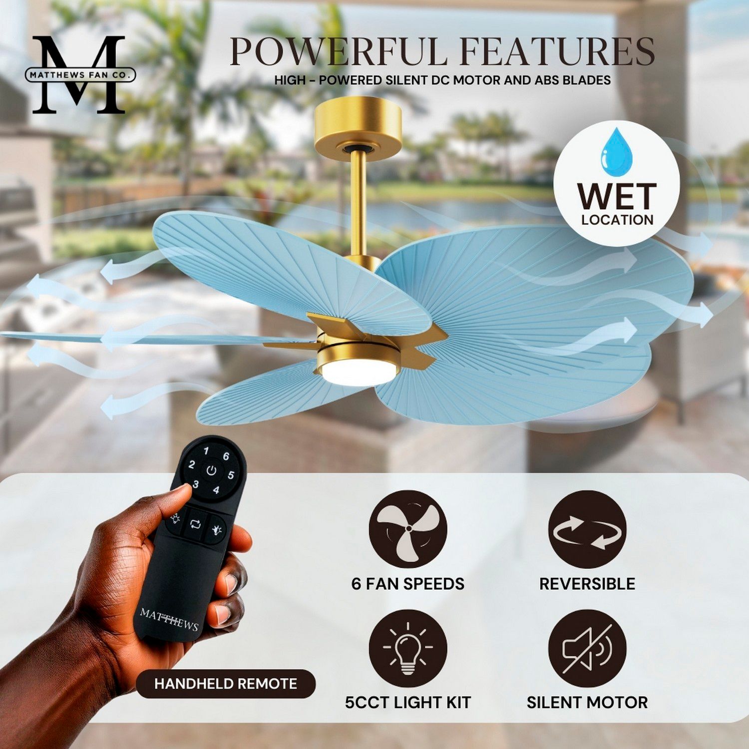 Image 2 Alessandra Tropical 48" Brass LED Ceiling Fan w/Light Blue Blades more views