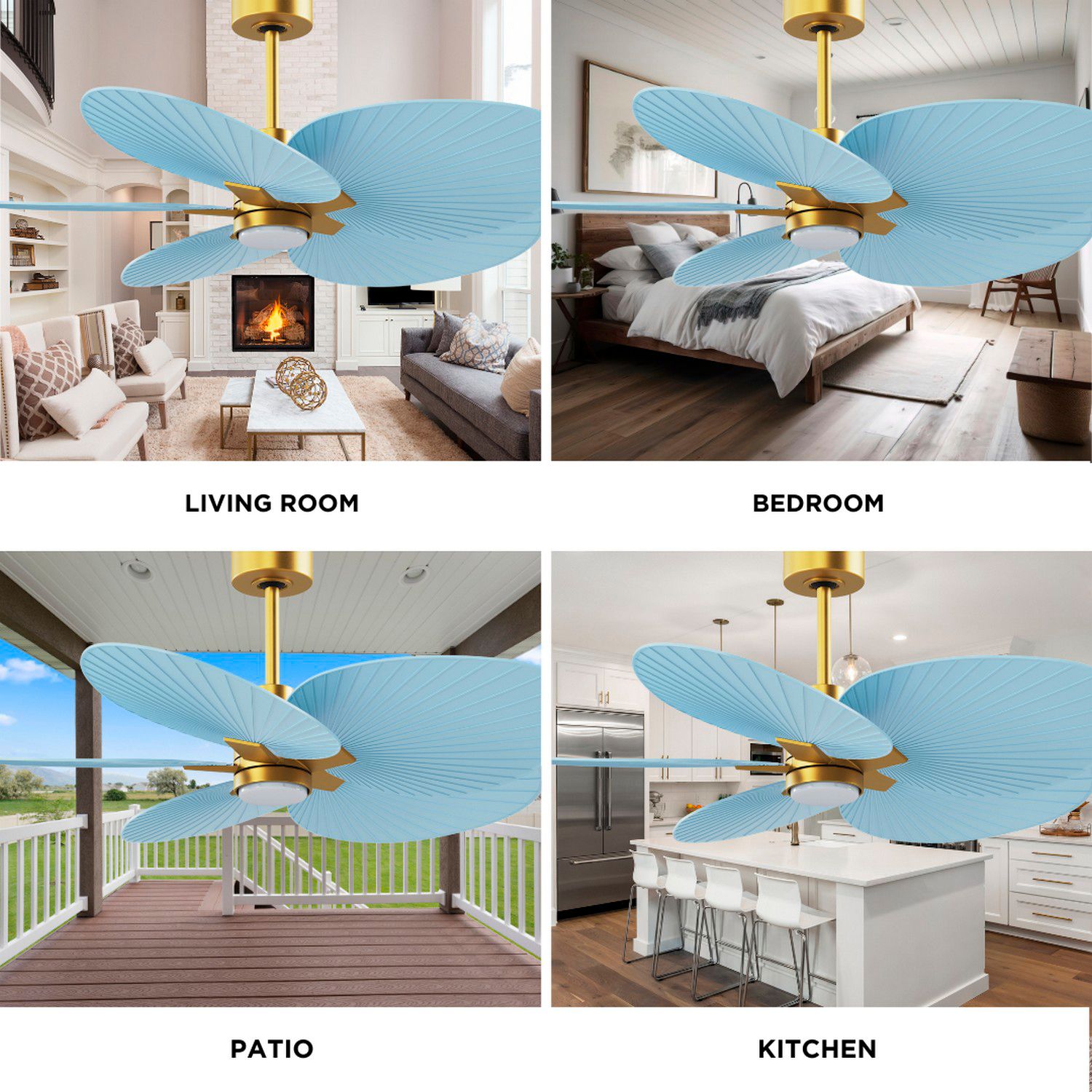 Alessandra Tropical 48" Brass LED Ceiling Fan w/Light Blue Blades