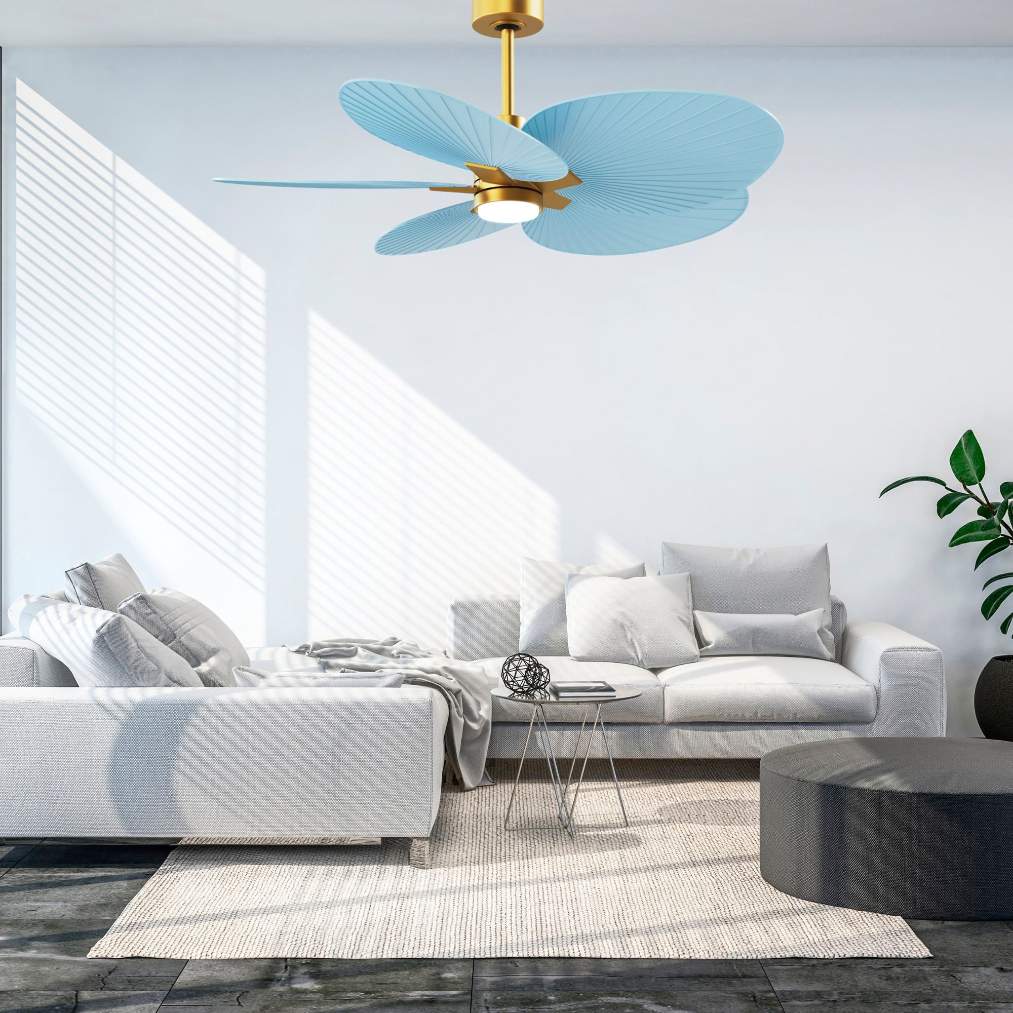 Image 4 Alessandra Tropical 48" Brass LED Ceiling Fan w/Light Blue Blades more views