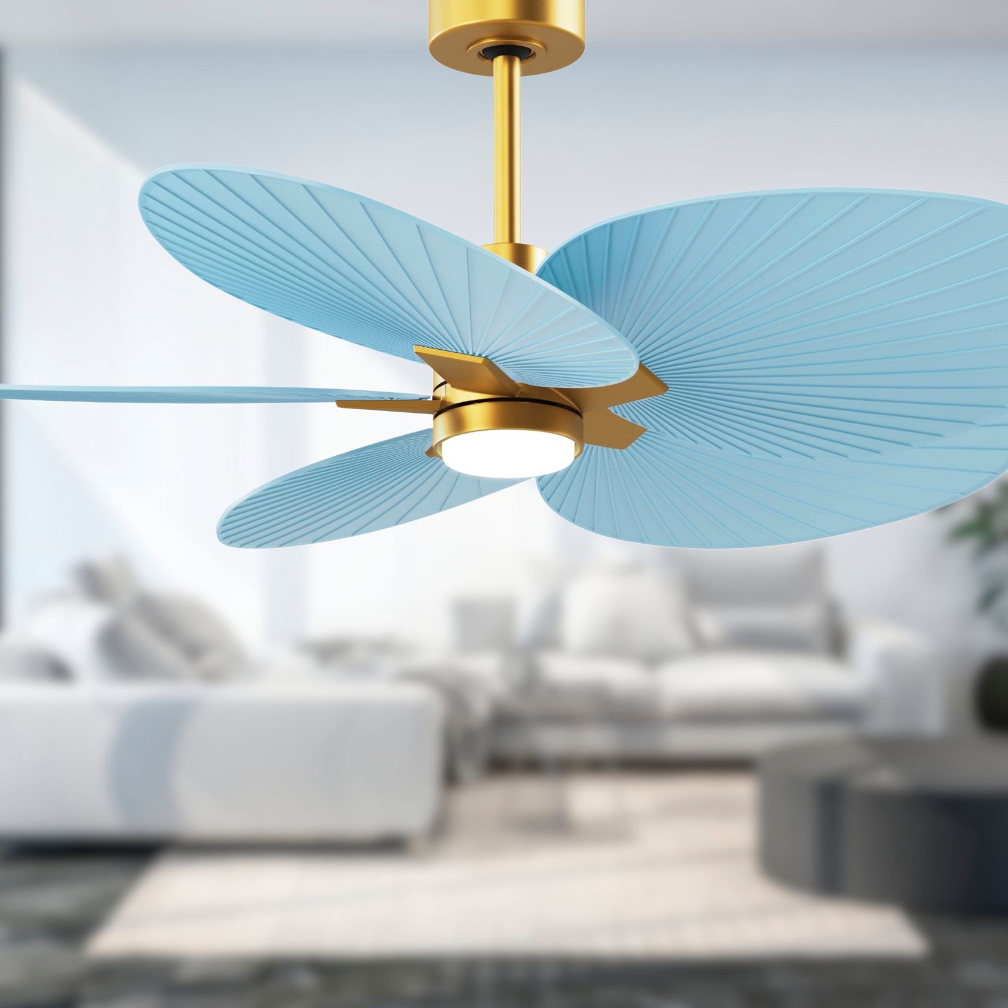 Alessandra Tropical 48" Brass LED Ceiling Fan w/Light Blue Blades
