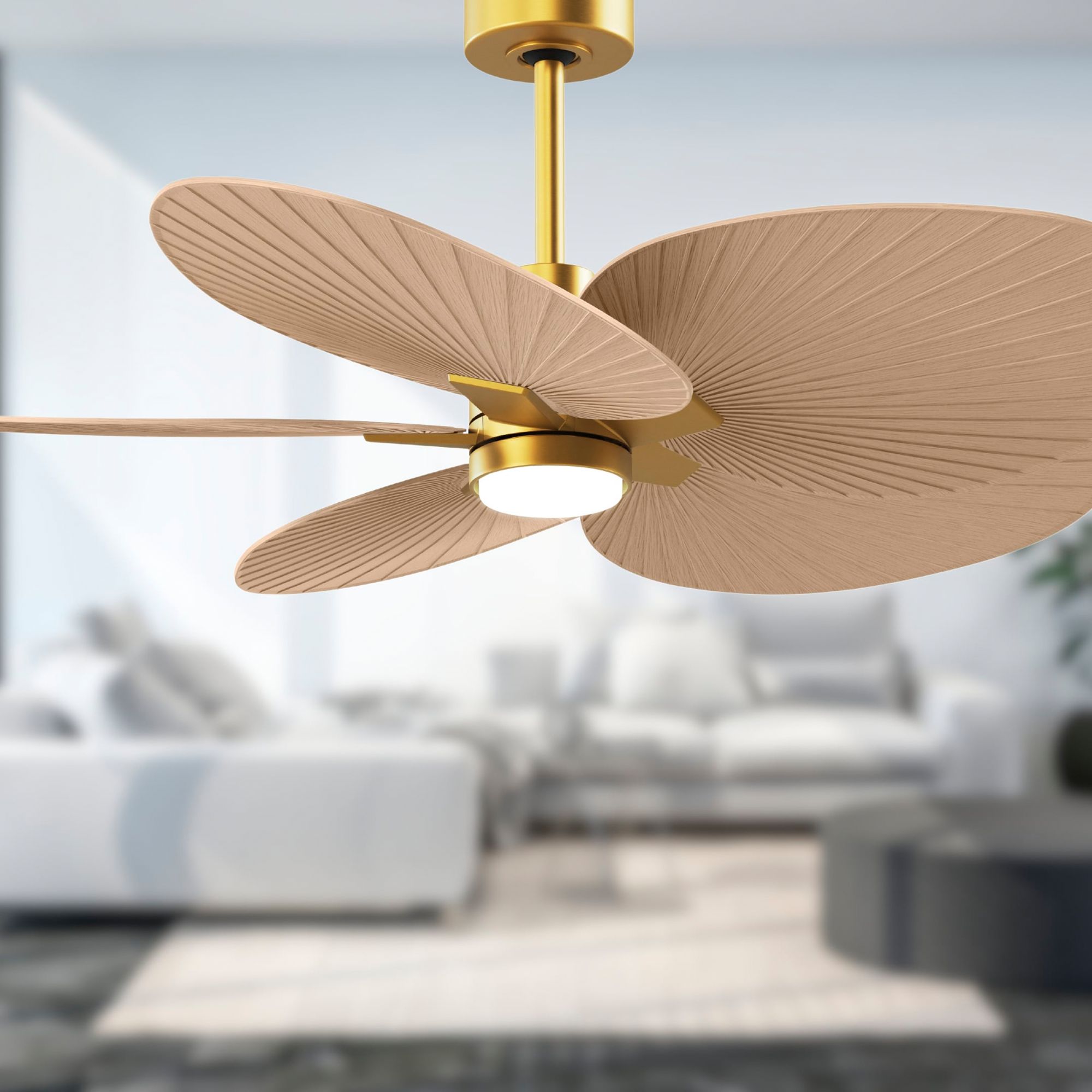 Image 4 Alessandra Tropical 48" Brass LED Ceiling Fan w/ Light Maple Blades more views
