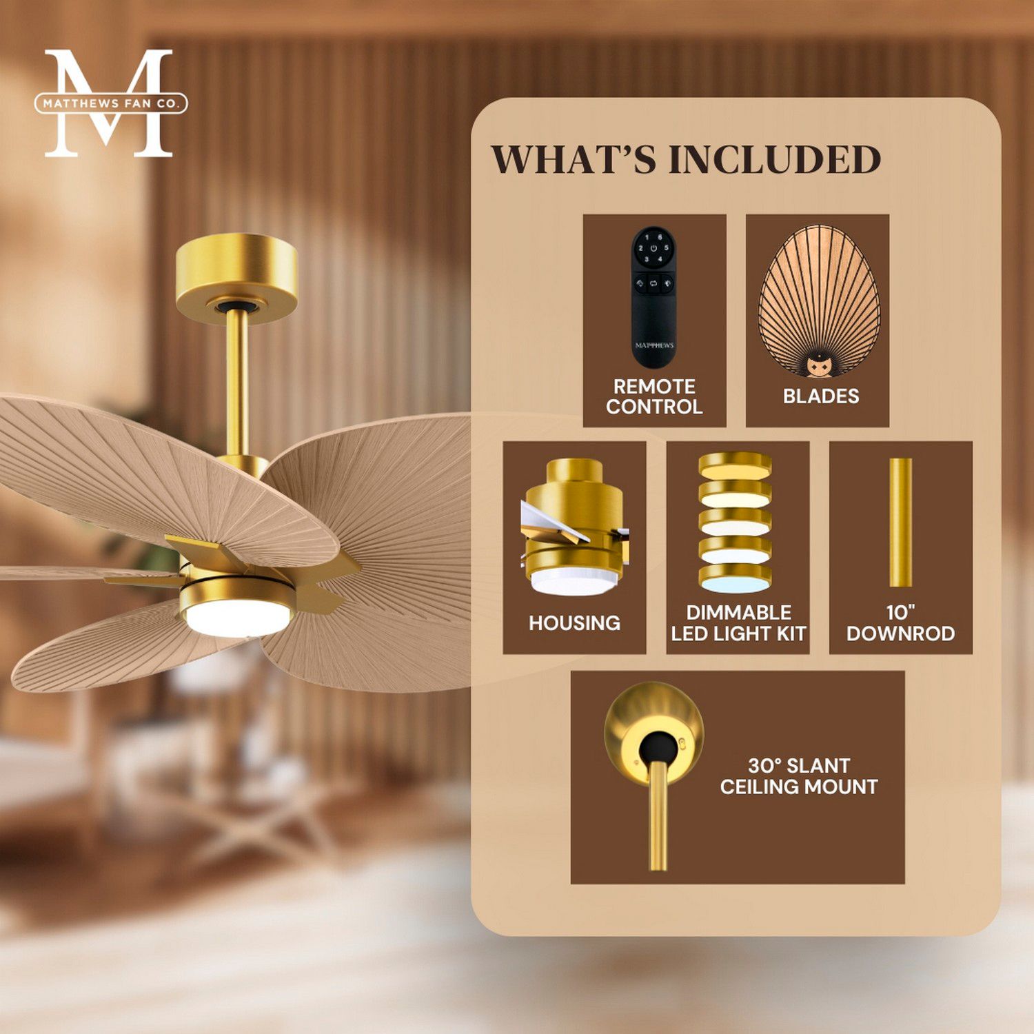 Alessandra Tropical 48" Brass LED Ceiling Fan w/ Light Maple Blades