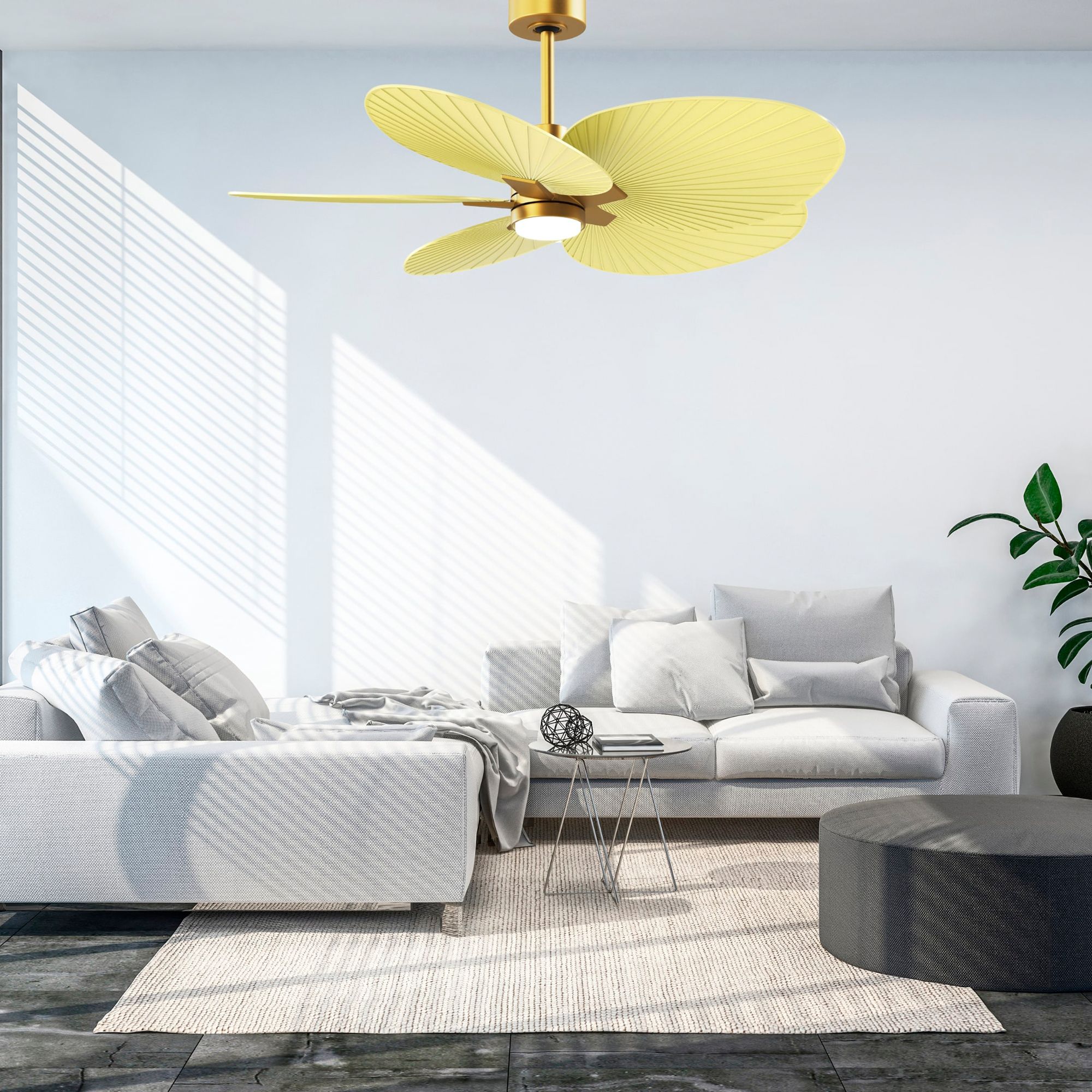 Image 3 Alessandra Tropical 48" Brass LED Ceiling Fan w/ Light Yellow Blades more views