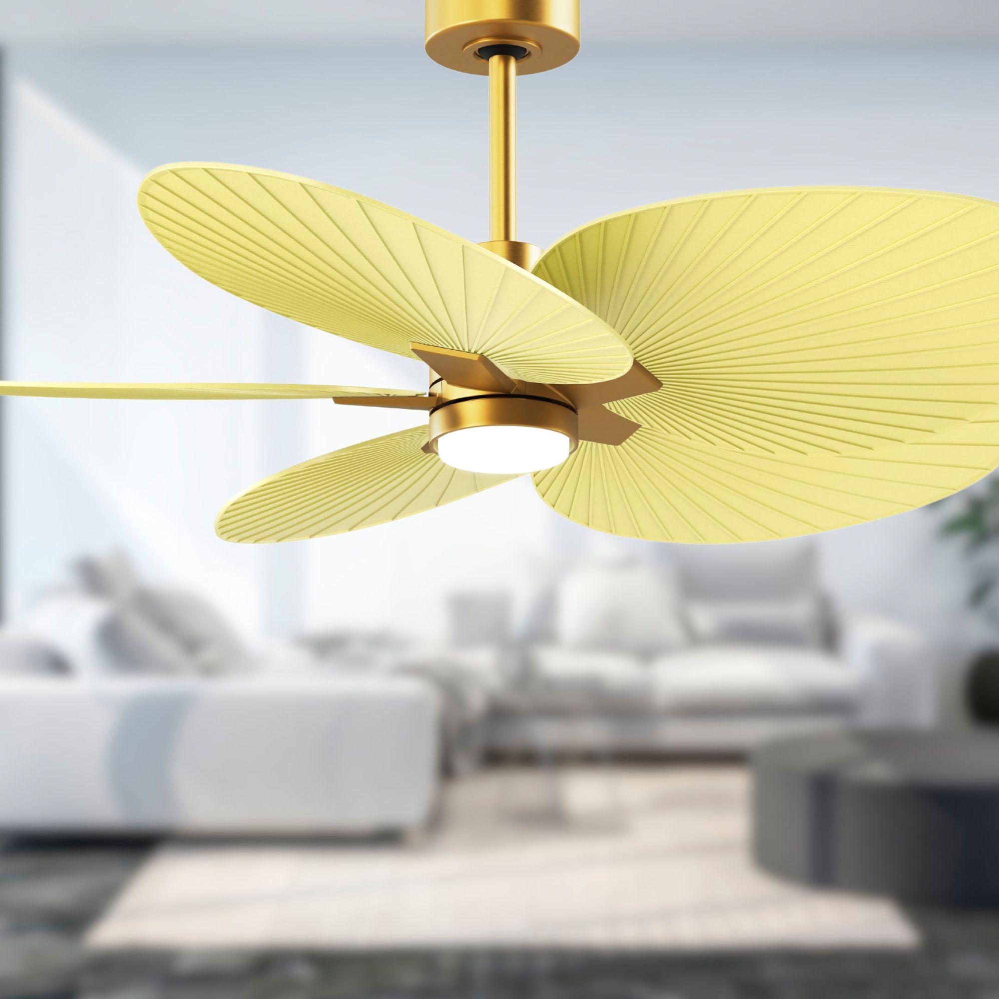 Image 4 Alessandra Tropical 48" Brass LED Ceiling Fan w/ Light Yellow Blades more views