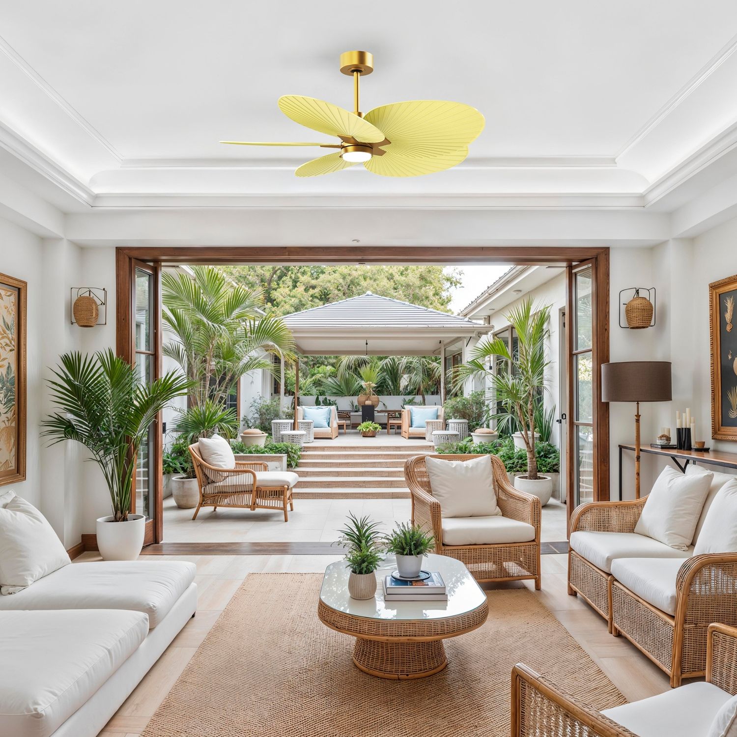 Image 5 Alessandra Tropical 48" Brass LED Ceiling Fan w/ Light Yellow Blades more views