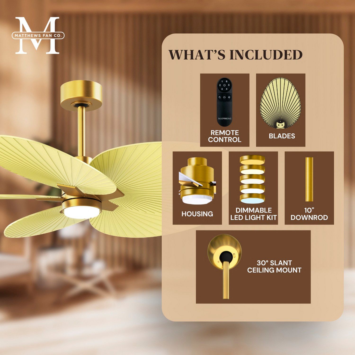 Alessandra Tropical 48" Brass LED Ceiling Fan w/ Light Yellow Blades