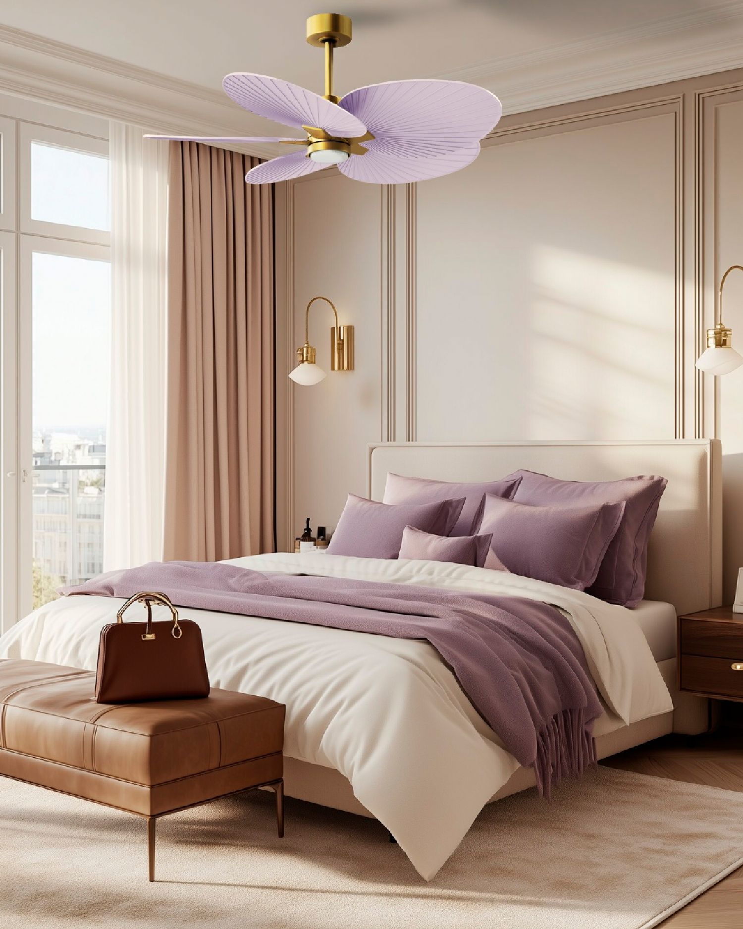 Image 3 Alessandra Tropical 48" Brass LED Ceiling Fan w/ Lilac Blades more views