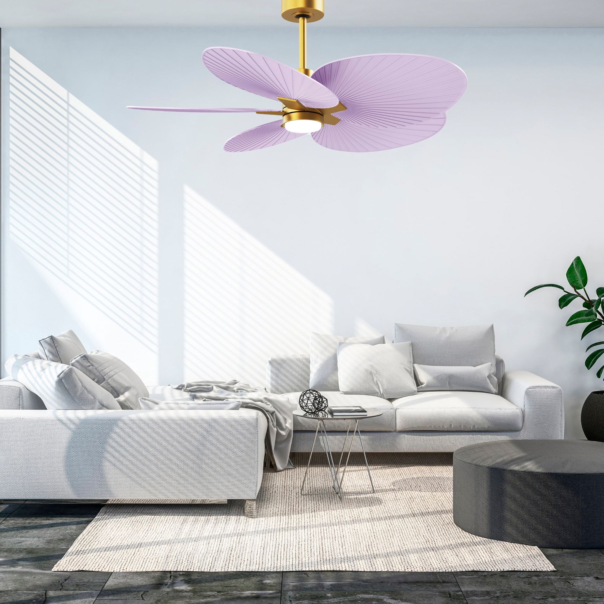 Image 4 Alessandra Tropical 48" Brass LED Ceiling Fan w/ Lilac Blades more views