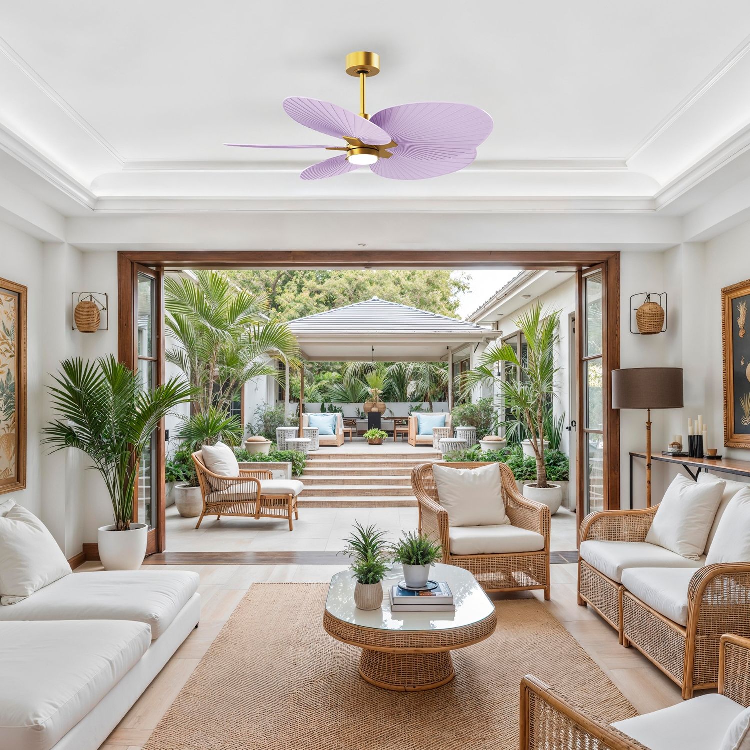 Image 5 Alessandra Tropical 48" Brass LED Ceiling Fan w/ Lilac Blades more views