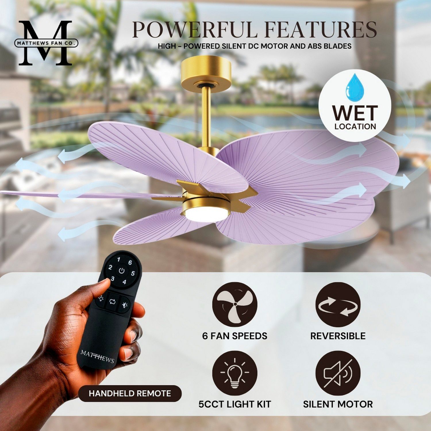 Image 7 Alessandra Tropical 48" Brass LED Ceiling Fan w/ Lilac Blades more views