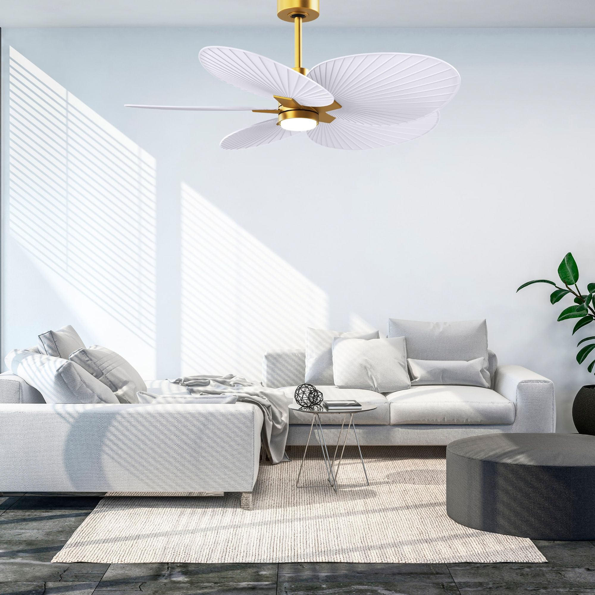 Image 4 Alessandra Tropical 48" Brass LED Ceiling Fan w/ Matte White Blades more views