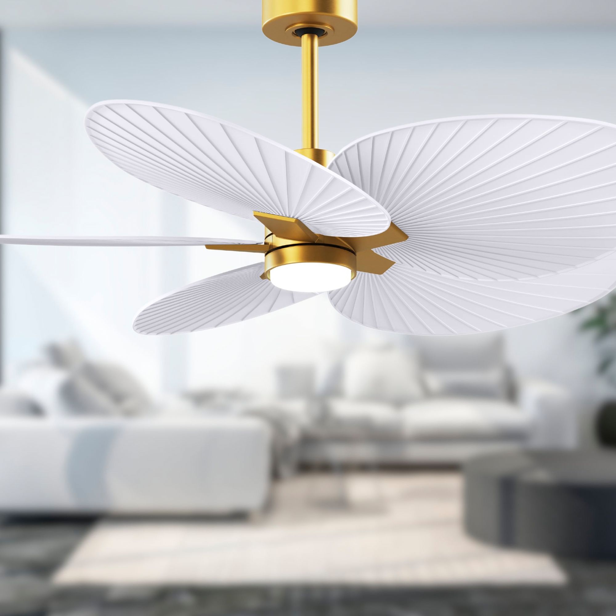 Alessandra Tropical 48" Brass LED Ceiling Fan w/ Matte White Blades