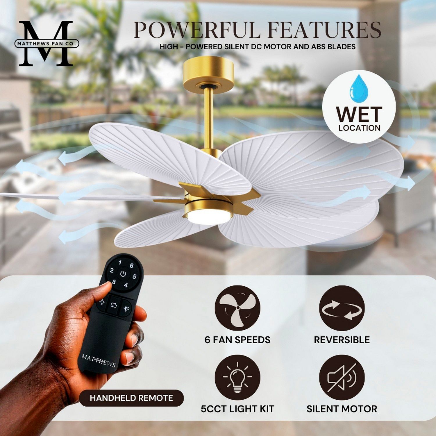 Alessandra Tropical 48" Brass LED Ceiling Fan w/ Matte White Blades