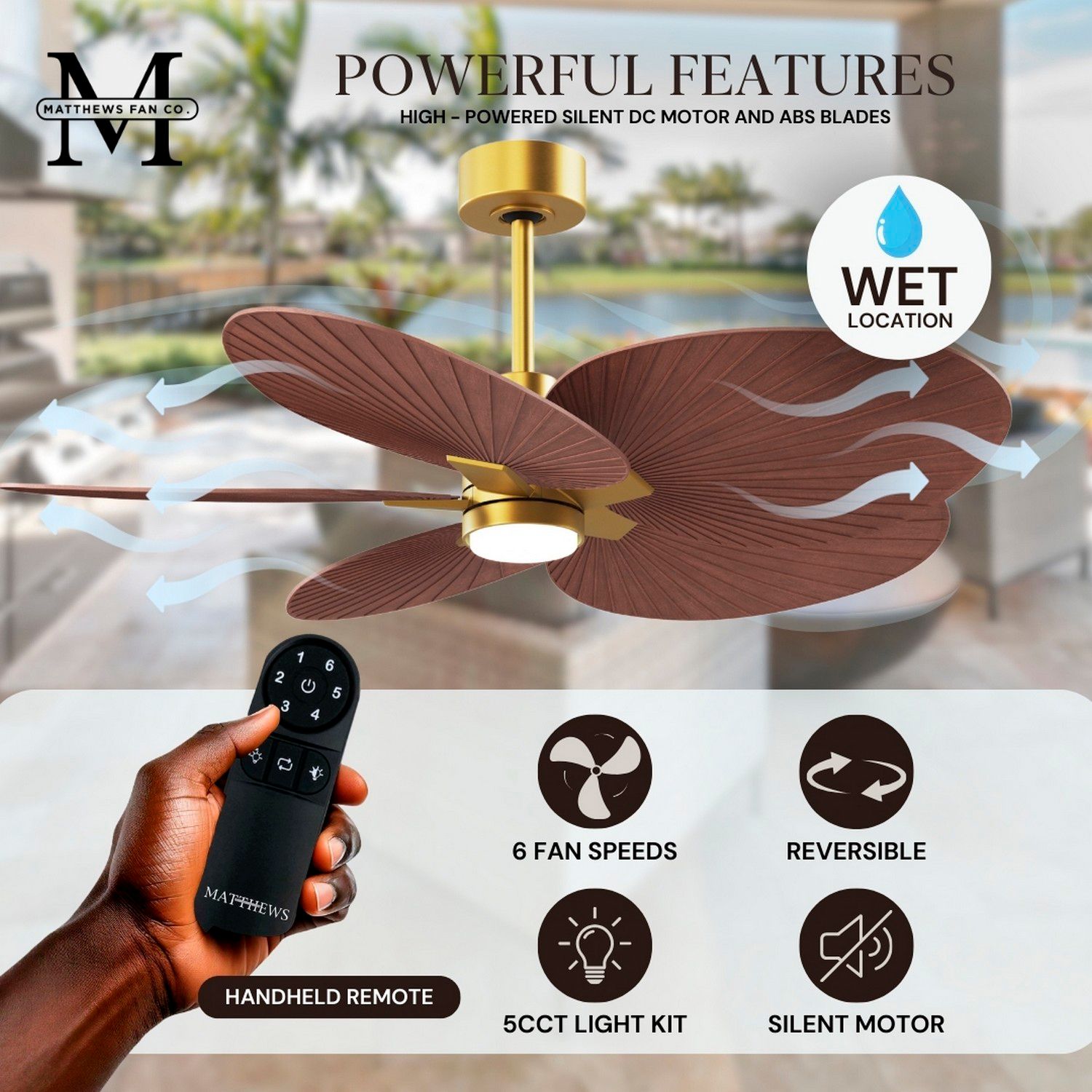 Alessandra Tropical 48" Brass LED Ceiling Fan w/ Walnut Blades