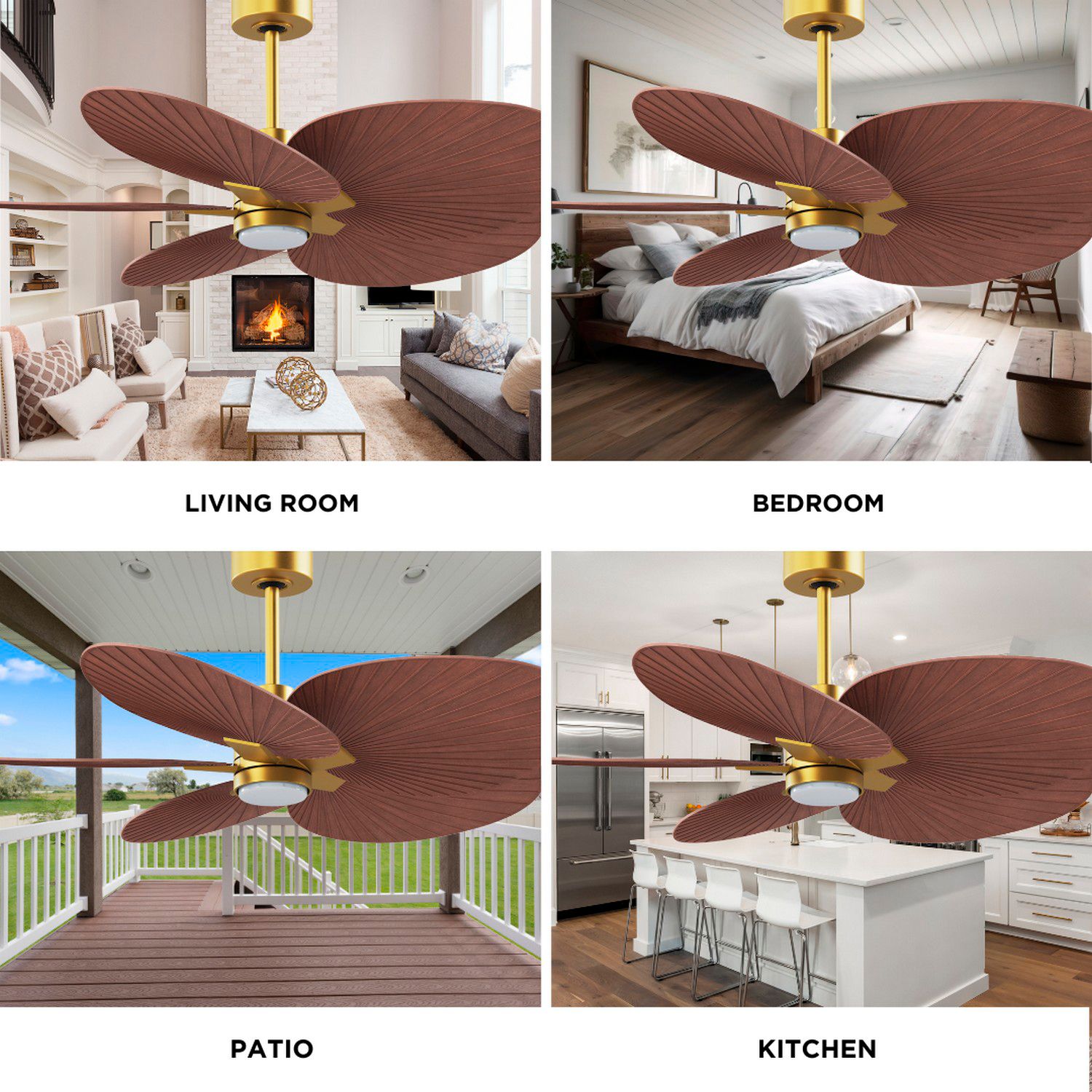 Alessandra Tropical 48" Brass LED Ceiling Fan w/ Walnut Blades