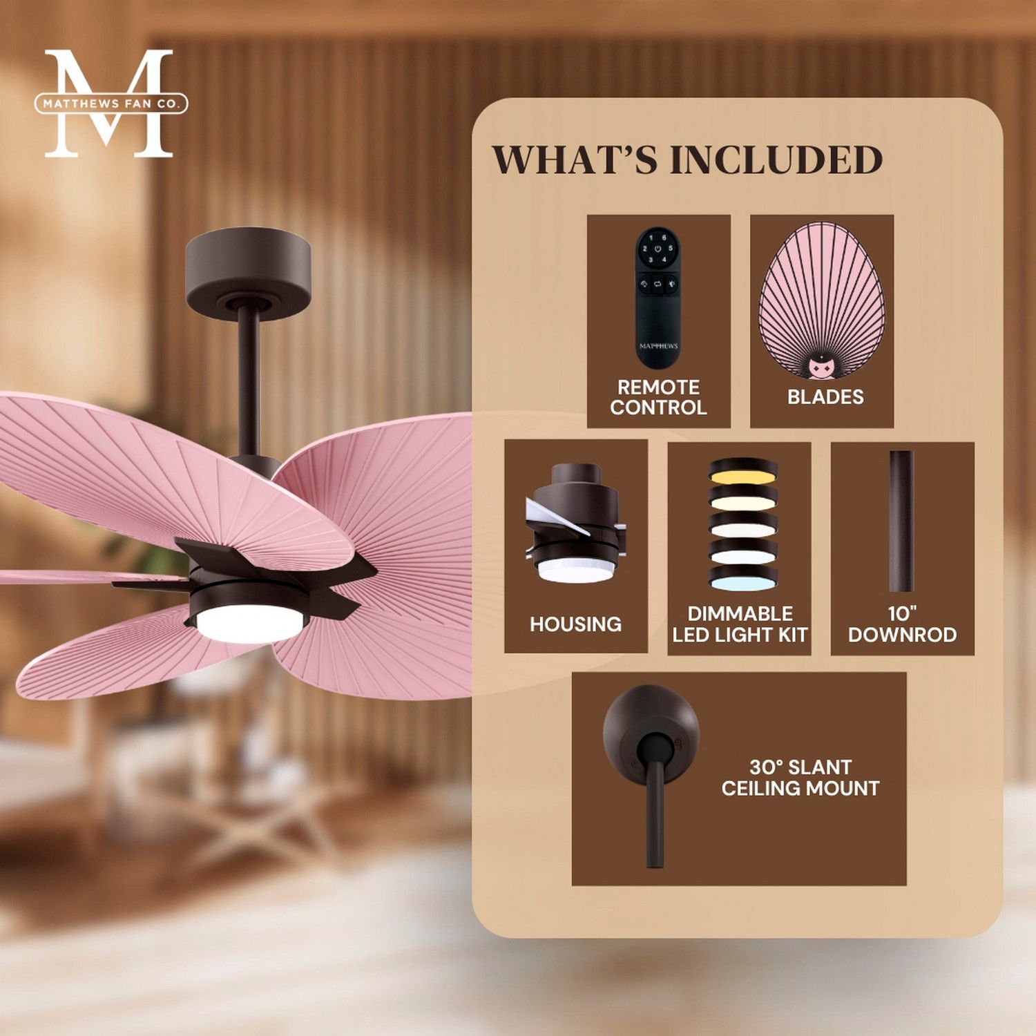 Alessandra Tropical 48" Bronze LED Ceiling Fan w/ Light Pink Blades