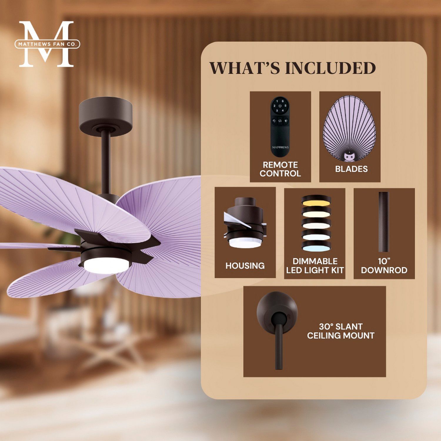 Alessandra Tropical 48" Bronze LED Ceiling Fan w/ Lilac Blades