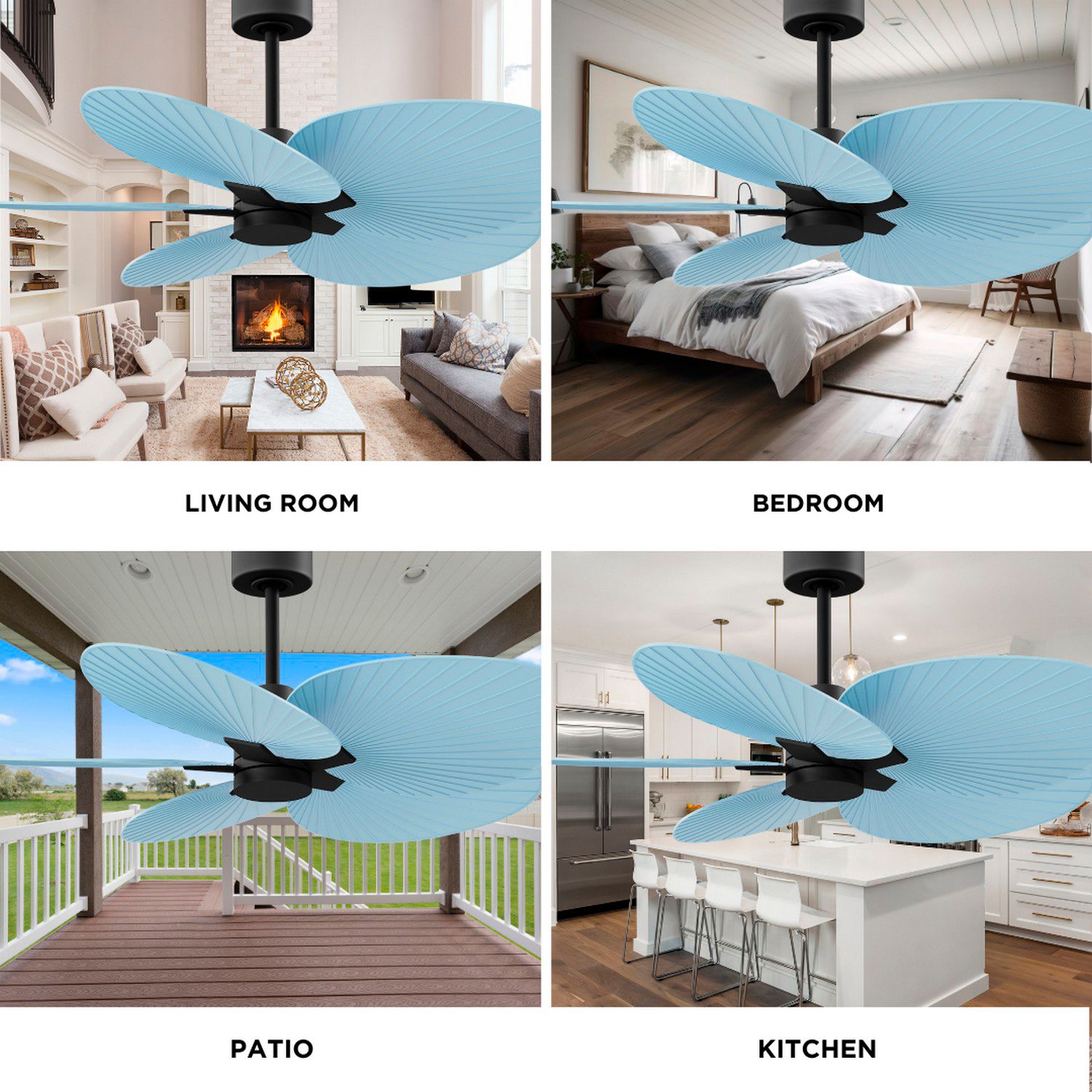 Alessandra Tropical 48" Matte Black Ceiling Fan w/ Light Blue Blades