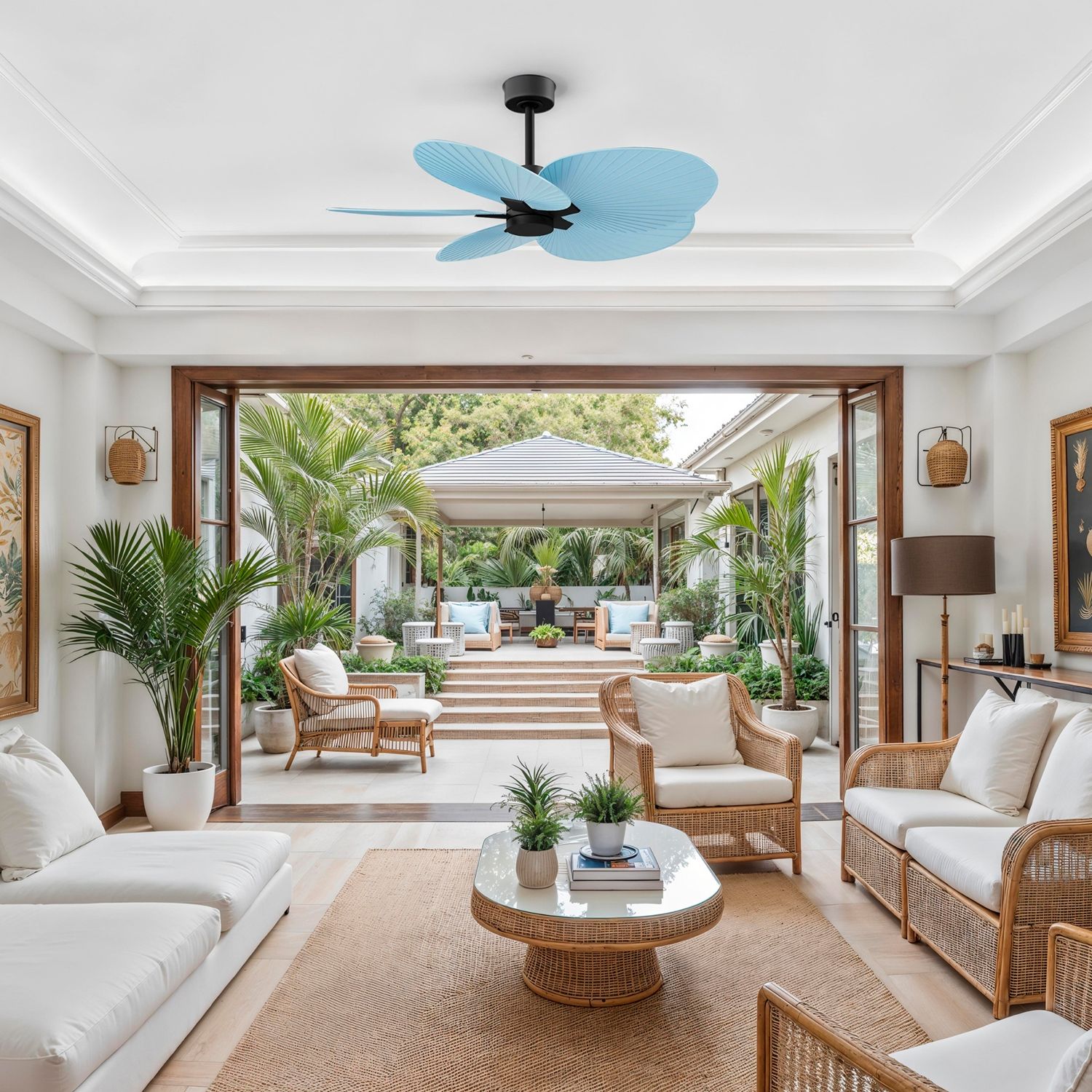 Image 4 Alessandra Tropical 48" Matte Black Ceiling Fan w/ Light Blue Blades more views