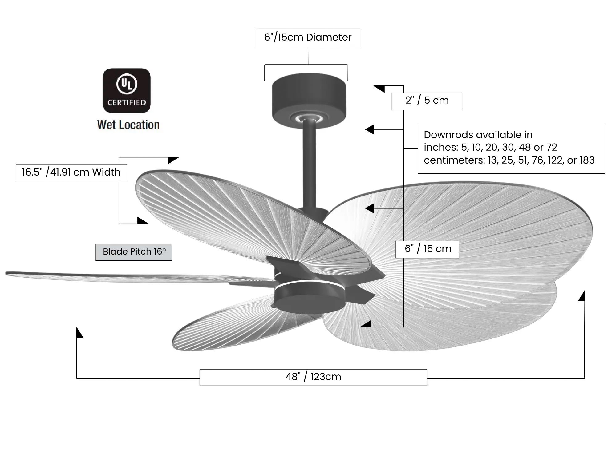 Image 5 Alessandra Tropical 48" Matte Black Ceiling Fan w/ Light Blue Blades more views