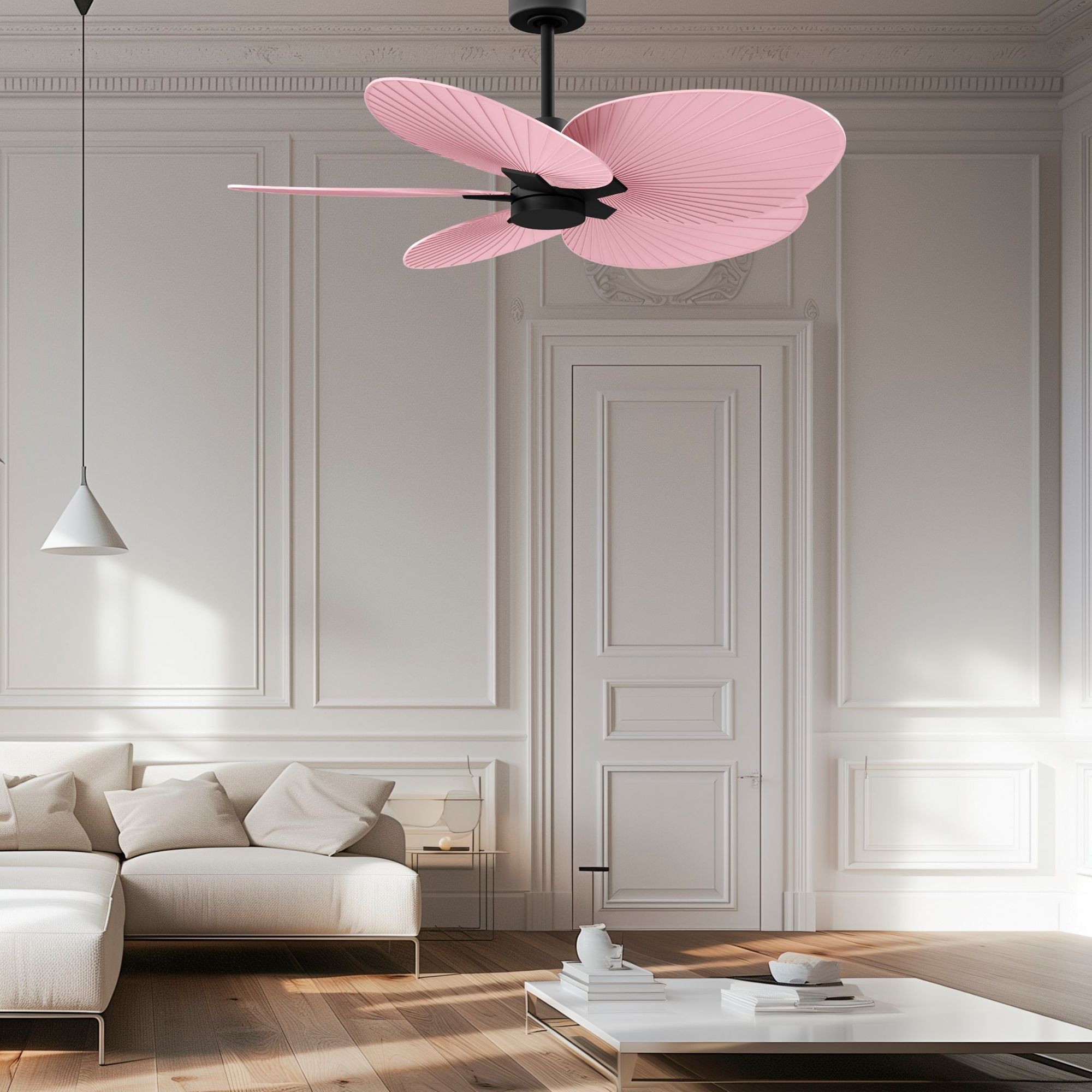 Image 2 Alessandra Tropical 48" Matte Black Ceiling Fan w/ Light Pink Blades more views