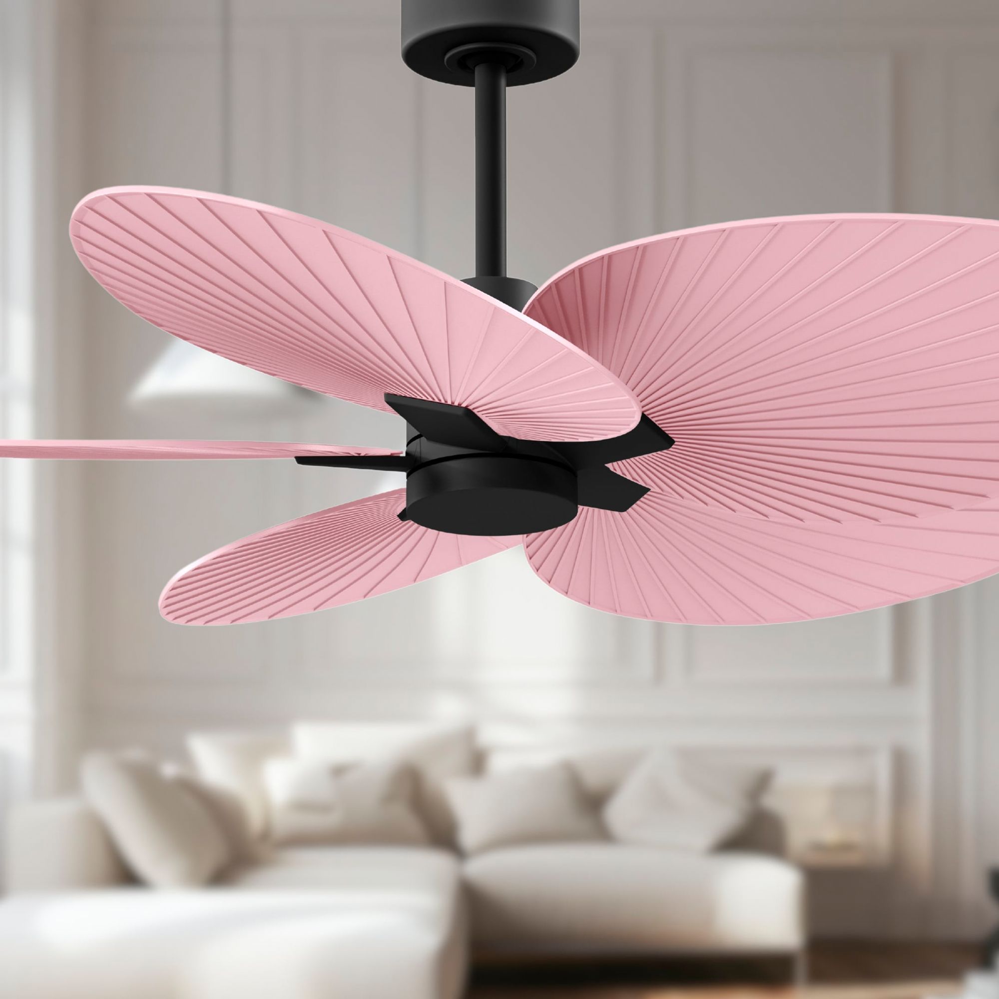 Image 3 Alessandra Tropical 48" Matte Black Ceiling Fan w/ Light Pink Blades more views