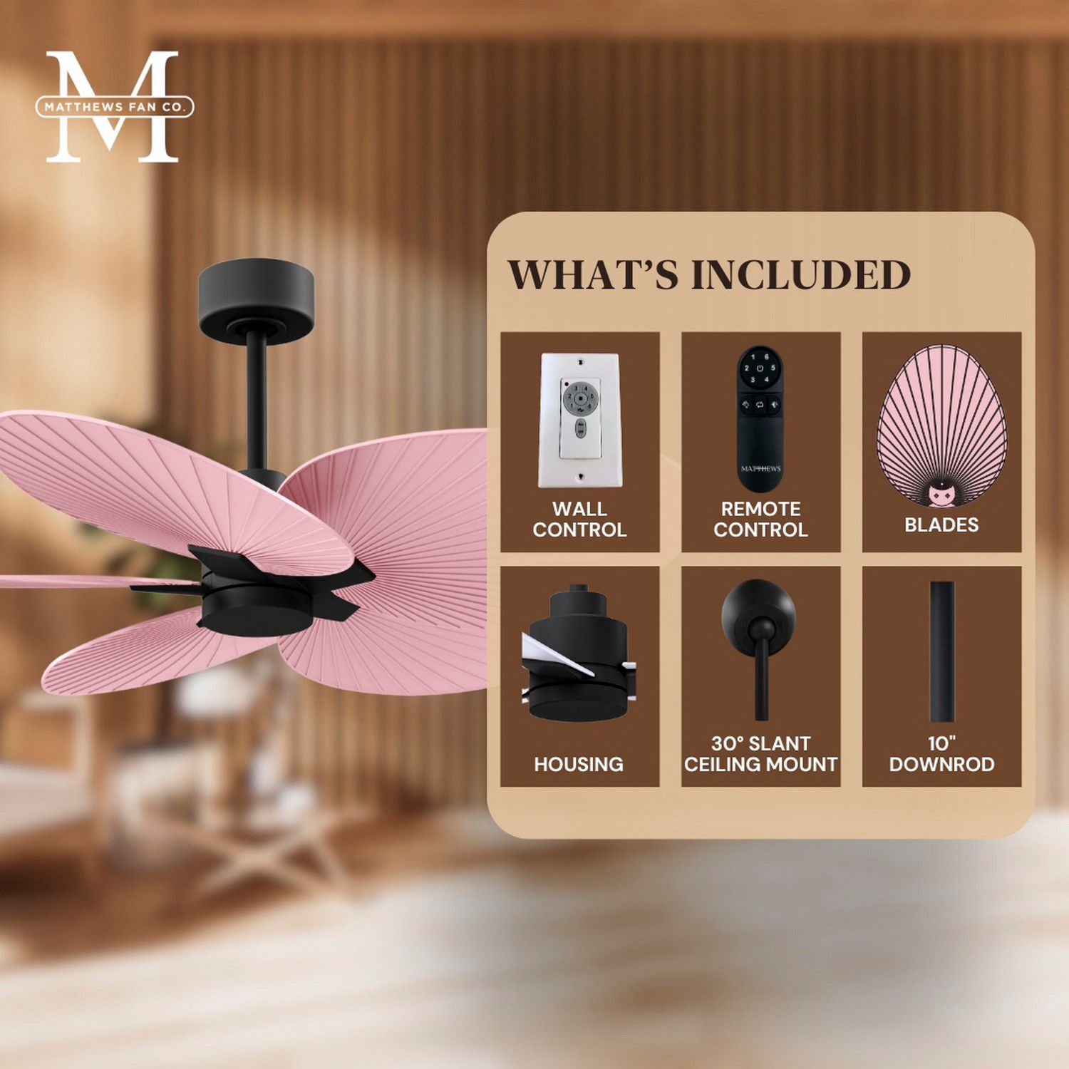 Image 7 Alessandra Tropical 48" Matte Black Ceiling Fan w/ Light Pink Blades more views