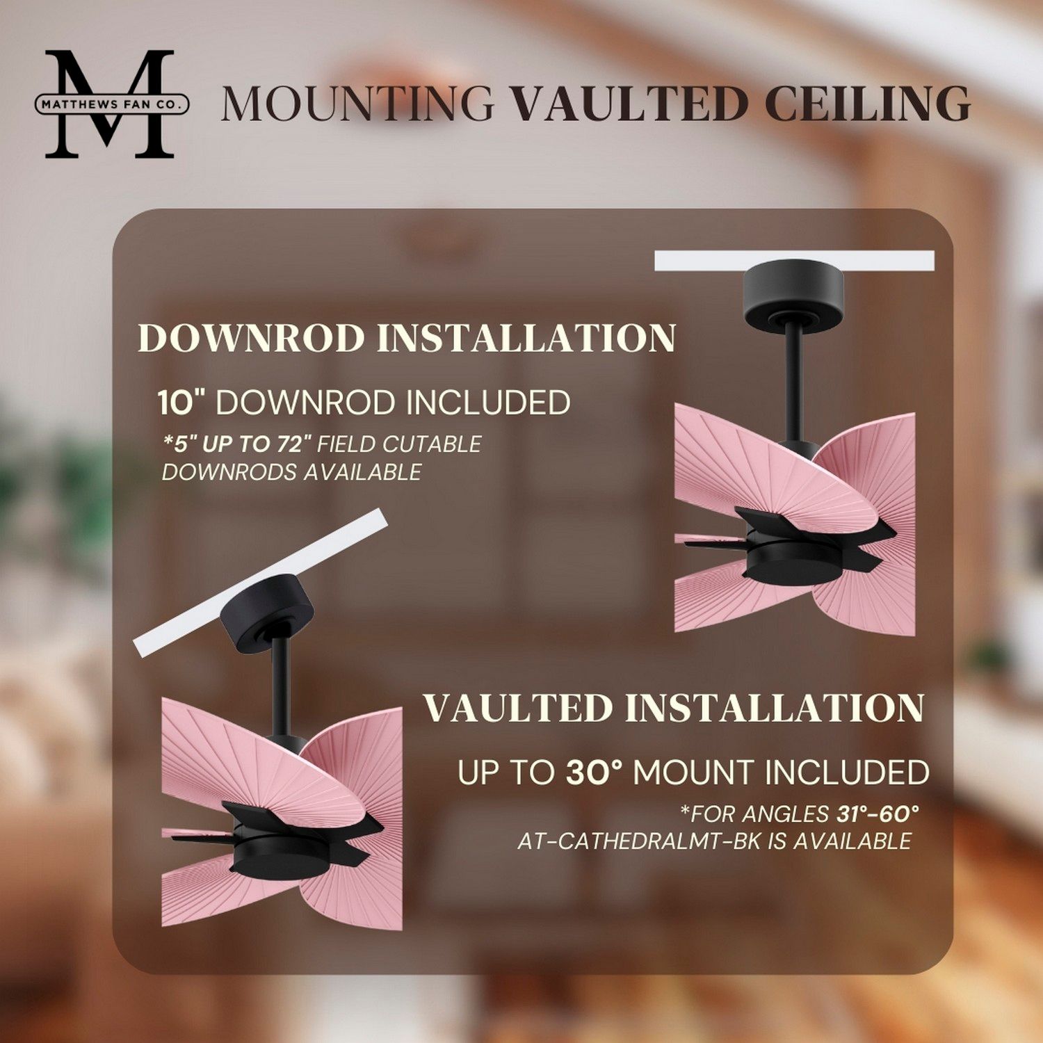 Alessandra Tropical 48" Matte Black Ceiling Fan w/ Light Pink Blades