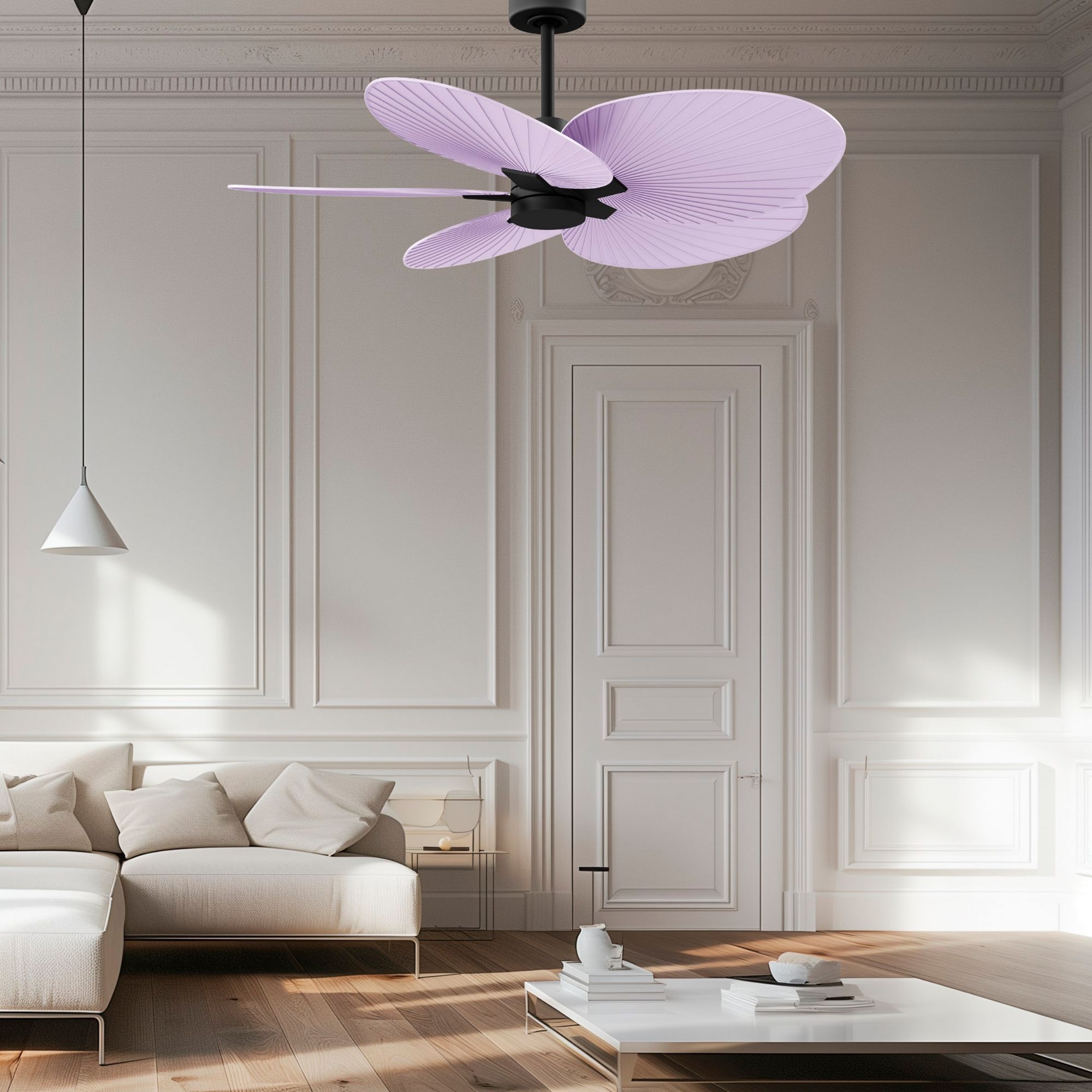 Image 2 Alessandra Tropical 48" Matte Black Ceiling Fan w/ Lilac Blades more views