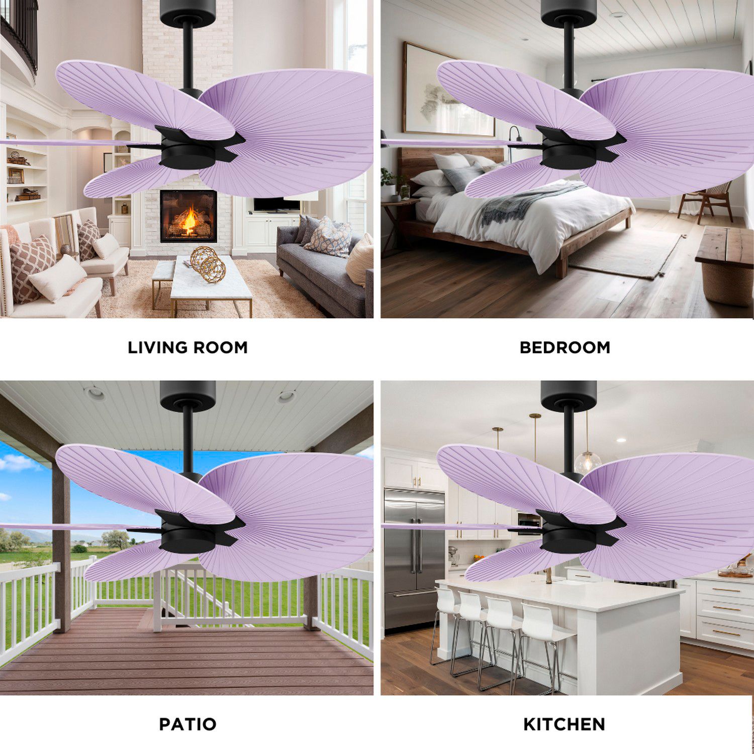 Alessandra Tropical 48" Matte Black Ceiling Fan w/ Lilac Blades