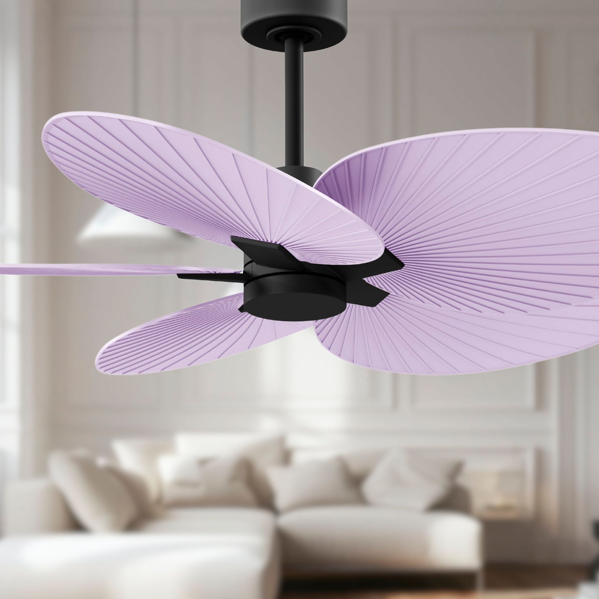 Image 3 Alessandra Tropical 48" Matte Black Ceiling Fan w/ Lilac Blades more views