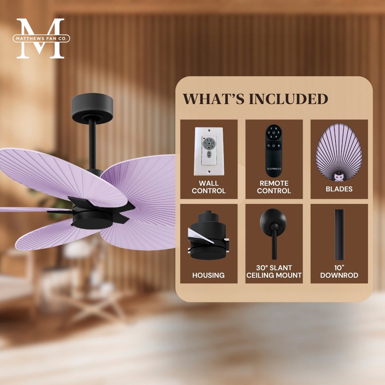 Image 7 Alessandra Tropical 48" Matte Black Ceiling Fan w/ Lilac Blades more views