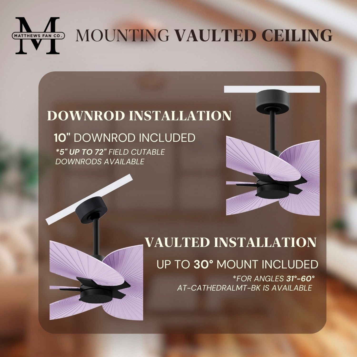 Alessandra Tropical 48" Matte Black Ceiling Fan w/ Lilac Blades