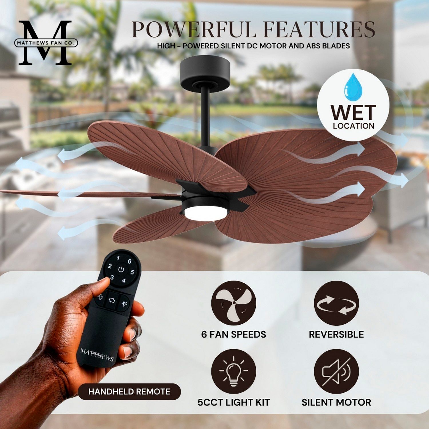 Image 5 Alessandra Tropical 48" Matte Black Ceiling Fan w/ Walnut Blades more views