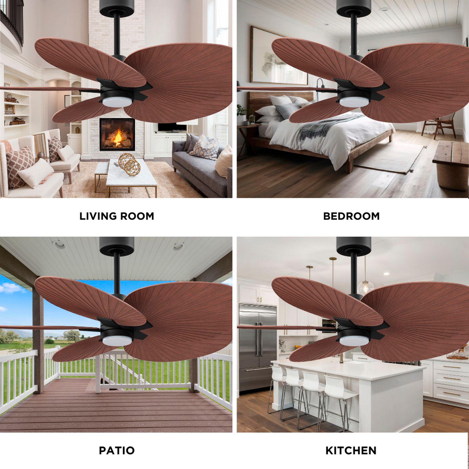 Alessandra Tropical 48" Matte Black LED Ceiling Fan w/ Walnut Blades