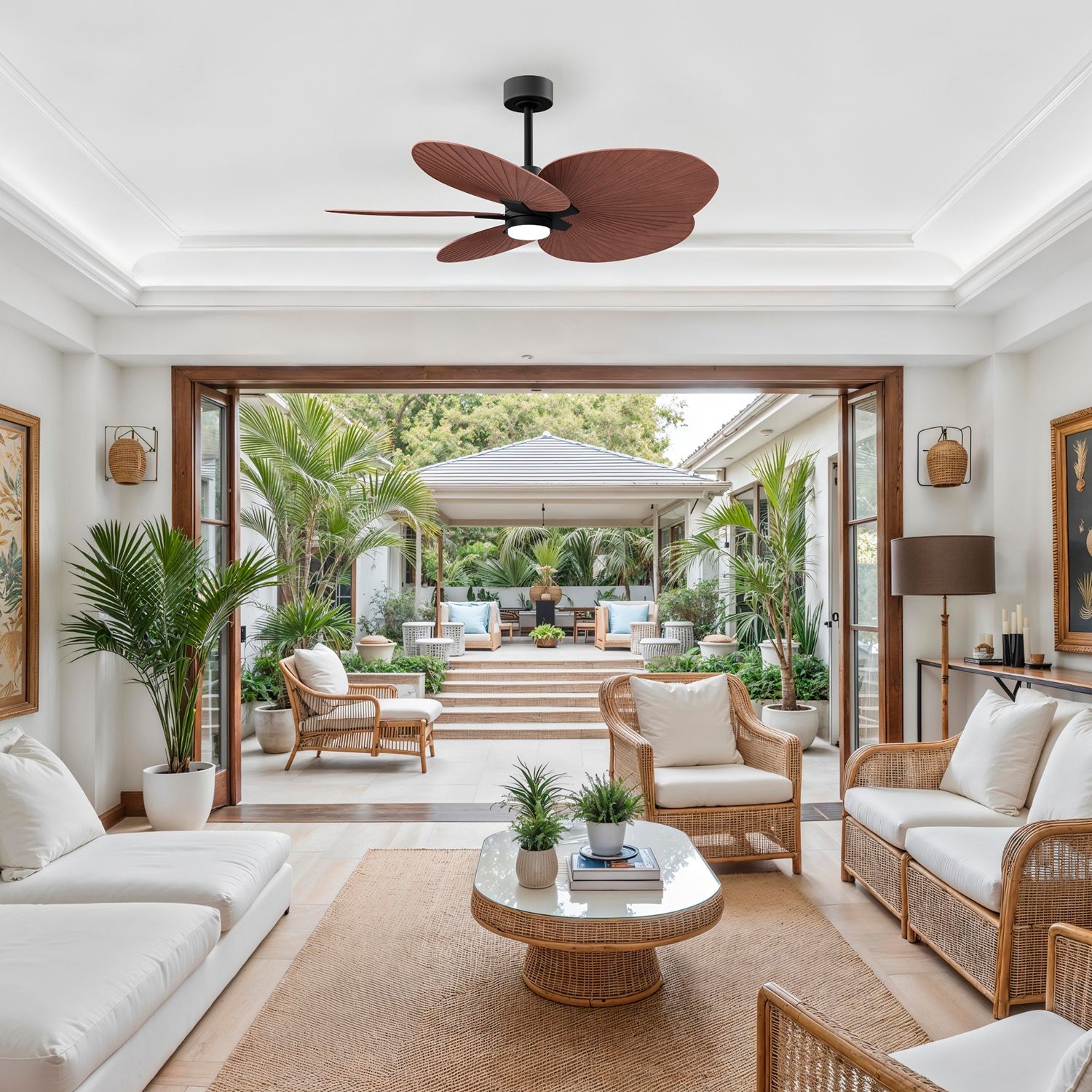 Image 3 Alessandra Tropical 48" Matte Black LED Ceiling Fan w/ Walnut Blades more views