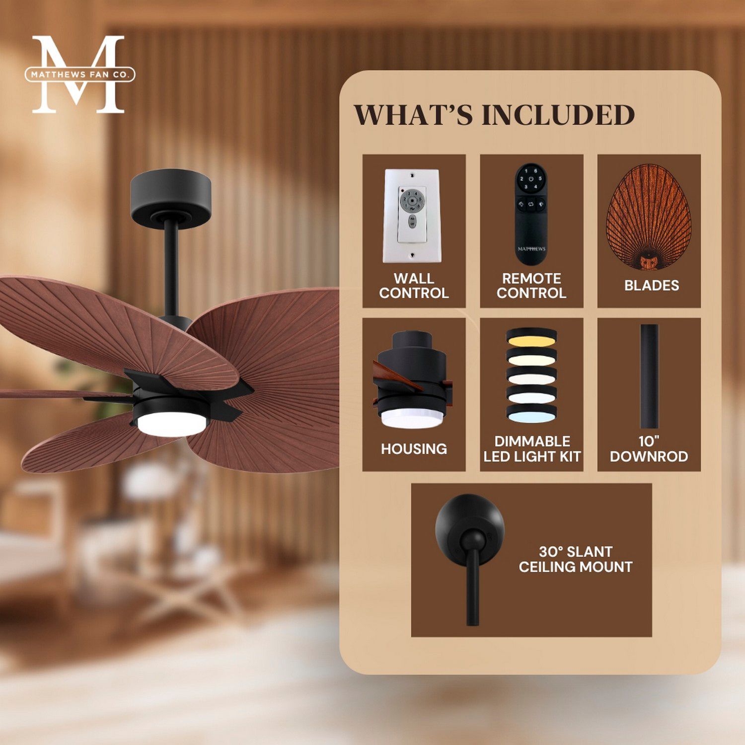 Image 7 Alessandra Tropical 48" Matte Black LED Ceiling Fan w/ Walnut Blades more views