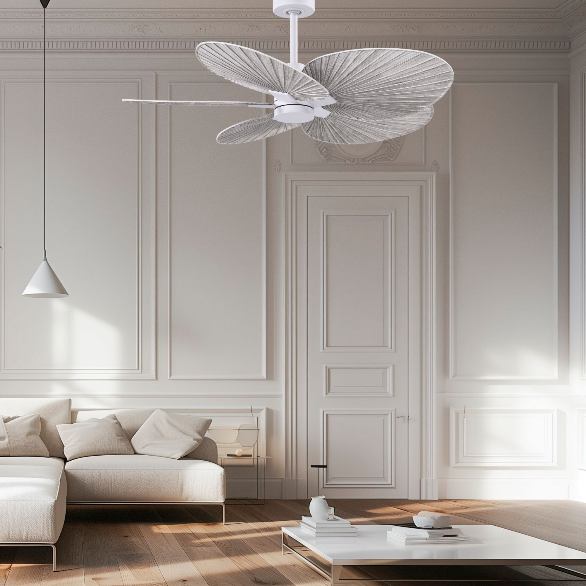 Image 2 Alessandra Tropical 48" Matte White Ceiling Fan w/ Barn Wood Blades more views