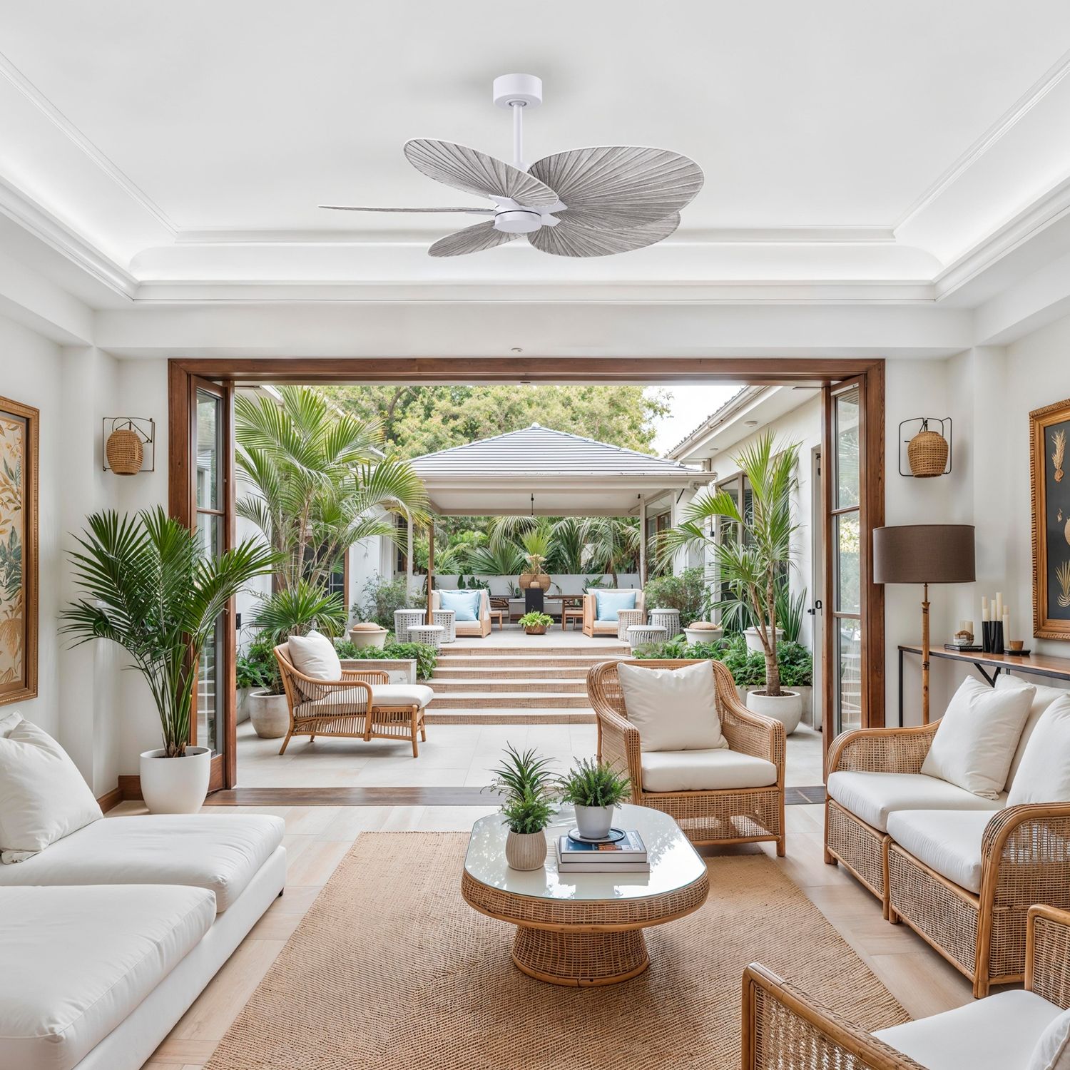 Image 4 Alessandra Tropical 48" Matte White Ceiling Fan w/ Barn Wood Blades more views