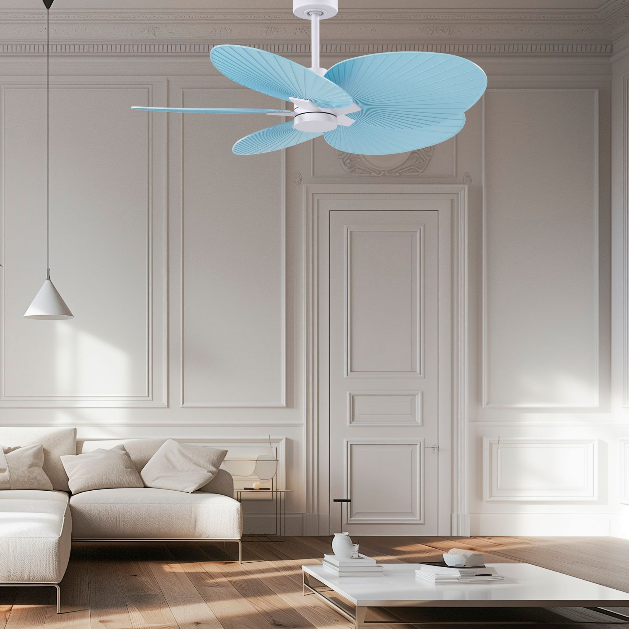 Image 2 Alessandra Tropical 48" Matte White Ceiling Fan w/ Light Blue Blades more views