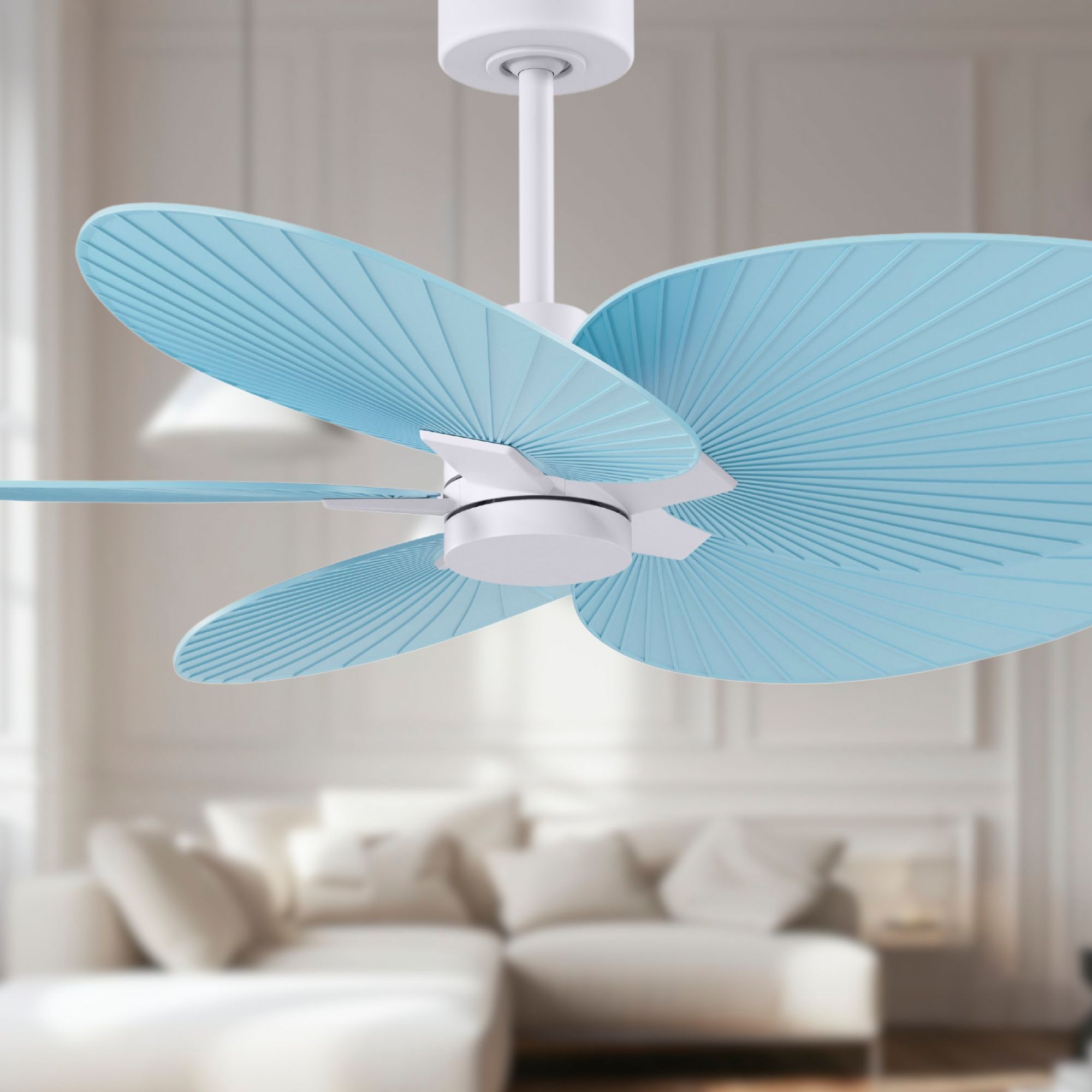 Image 3 Alessandra Tropical 48" Matte White Ceiling Fan w/ Light Blue Blades more views