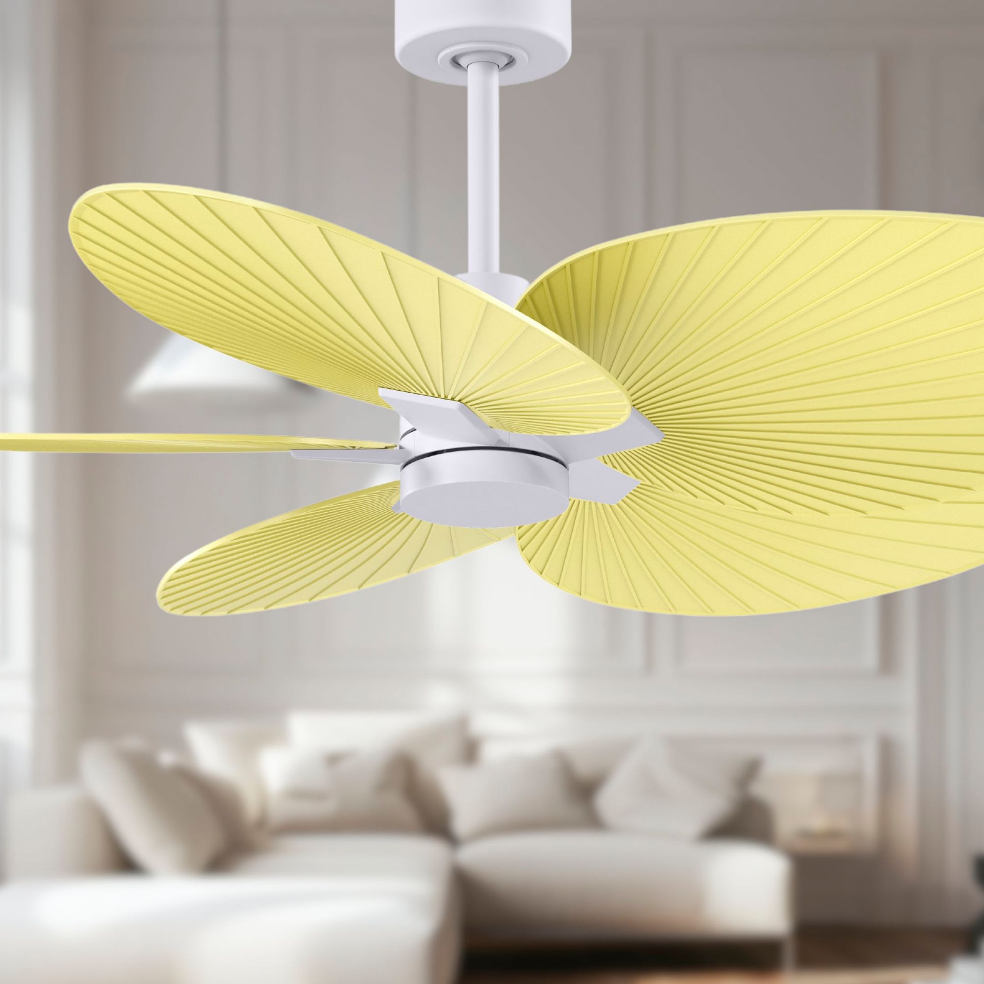 Image 3 Alessandra Tropical 48" Matte White Ceiling Fan w/ Light Yellow Blades more views